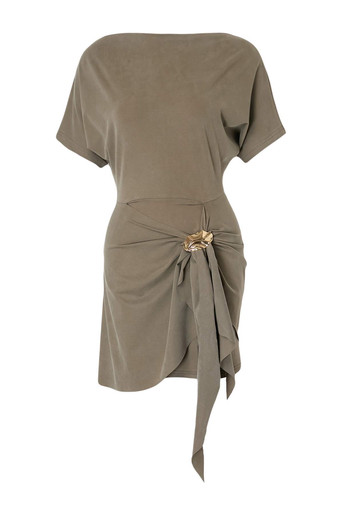 Premium Lyocell Boat Neck Drop Shoulder A-Line Mini Dress