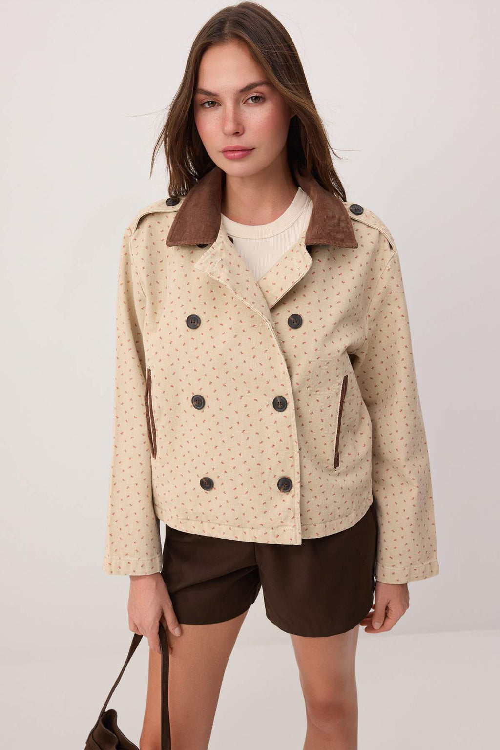 Collar Detail Denim Trench Coat Jacket
