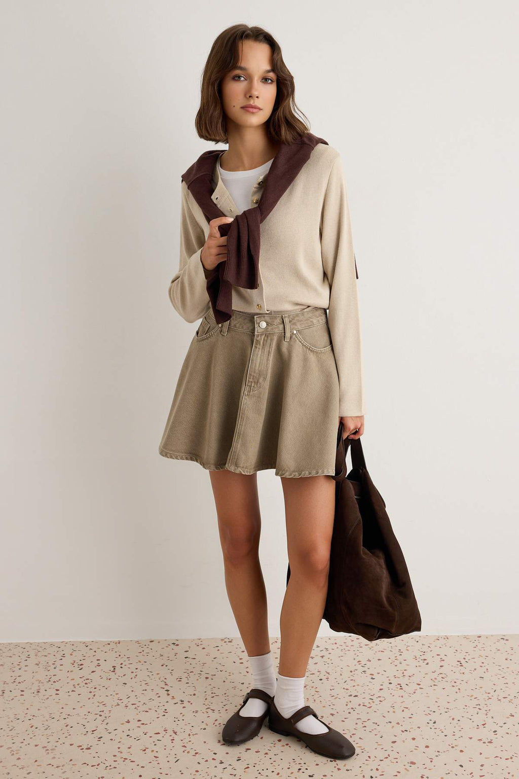 High Waist Ruffle Detail Mini Skirt