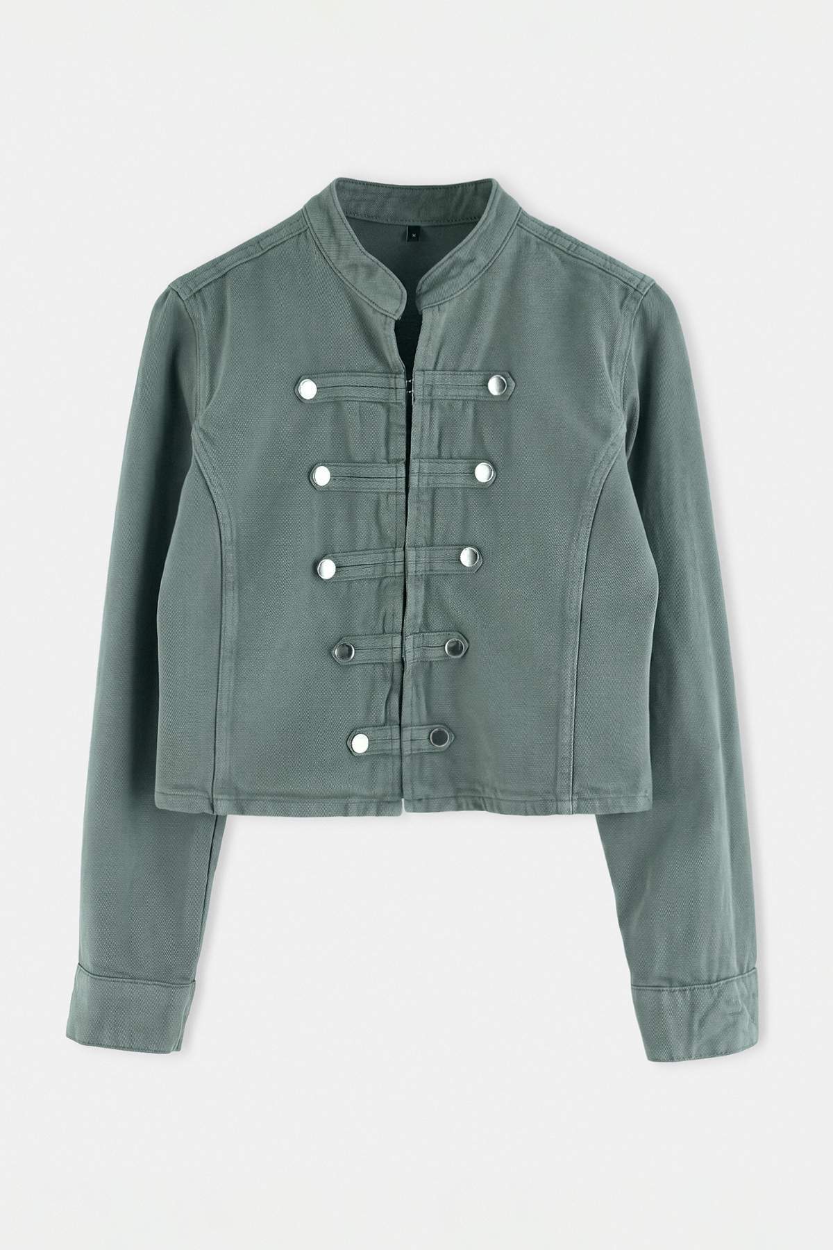 Button Front Fitted Long Sleeve Denim Jacket