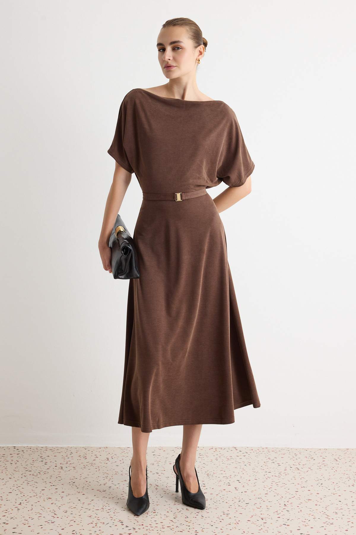 Boat Neck Batwing Sleeve Maxi Dress