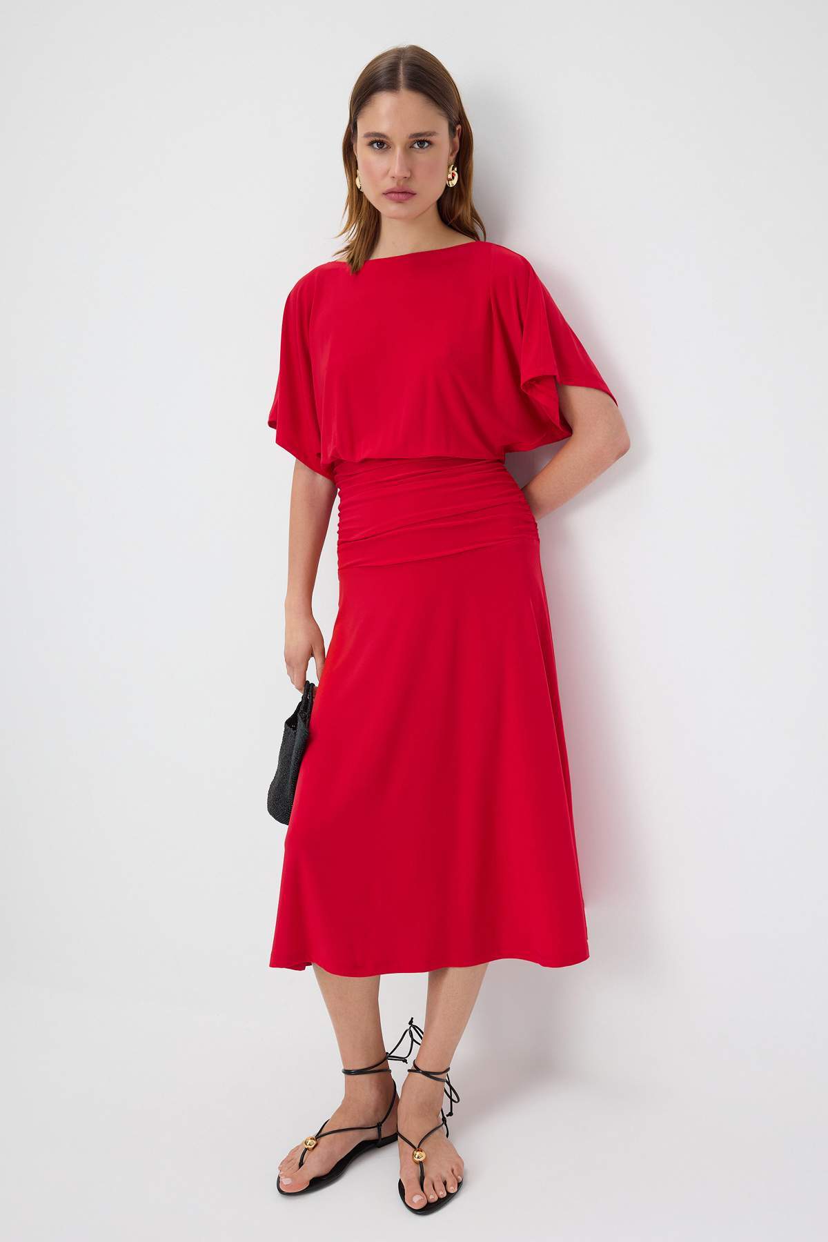 Boat Neck Batwing Sleeve Short Sleeve Skater Maxi Dress