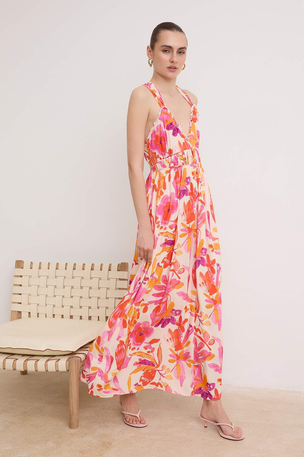 Tie Neck Sleeveless A-Line Maxi Dress