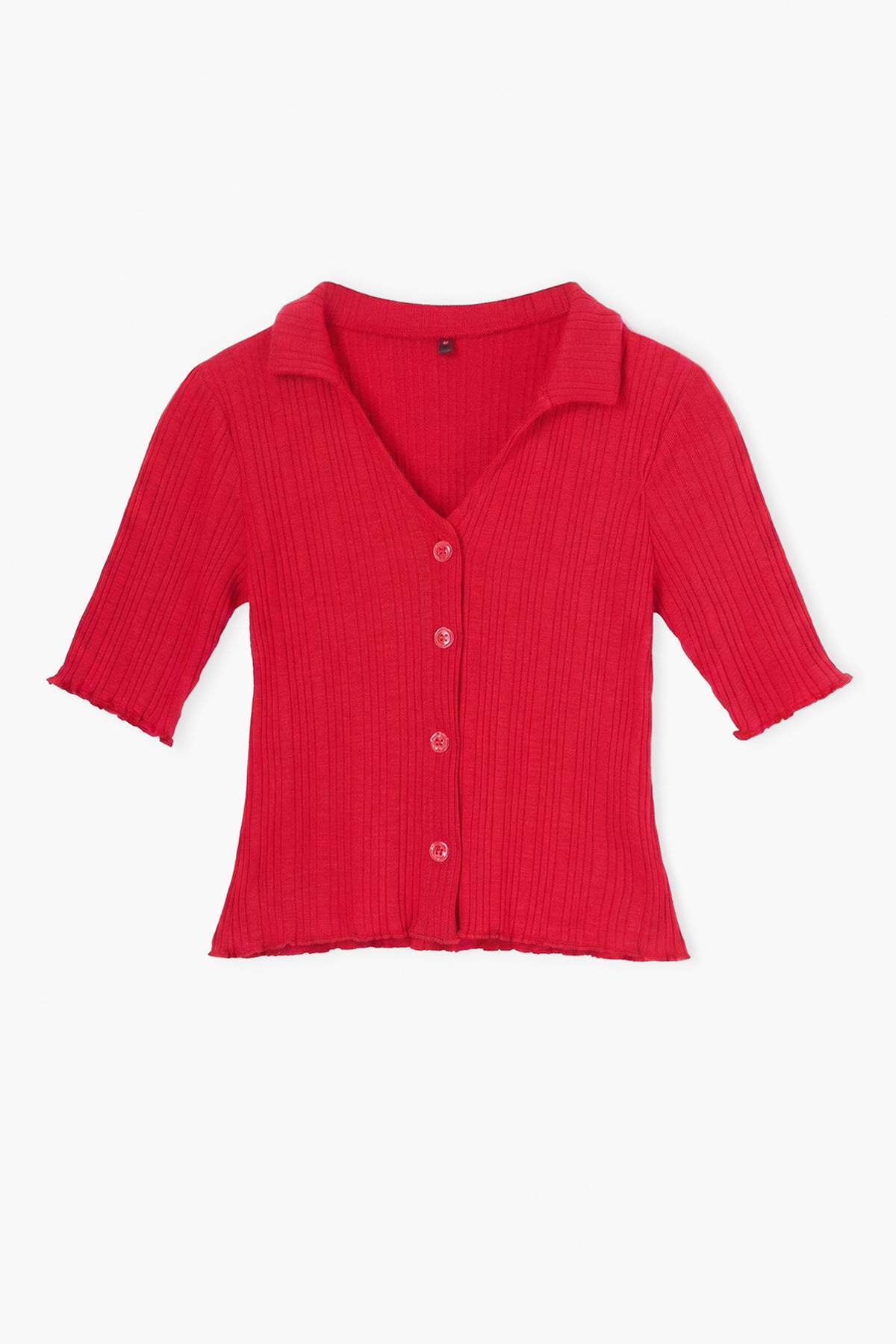 Fitted Scoop Neck Button Detail Cropped Long Sleeve Blouse