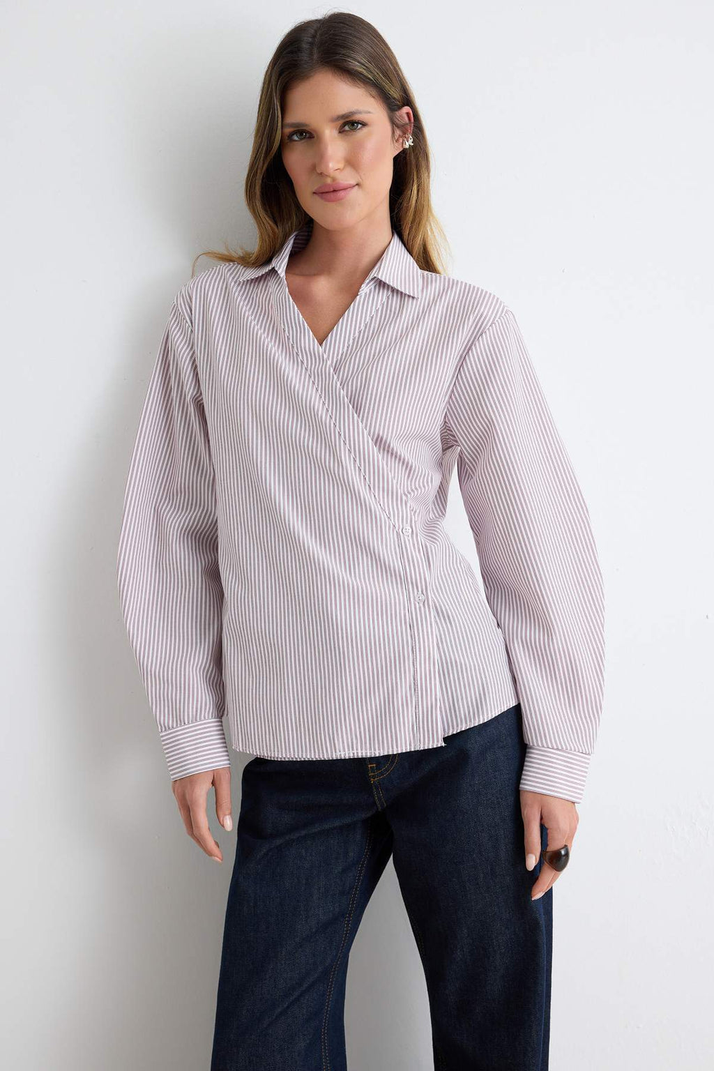 Asymmetric Button Detail Regular Fit Long Sleeve Shirt