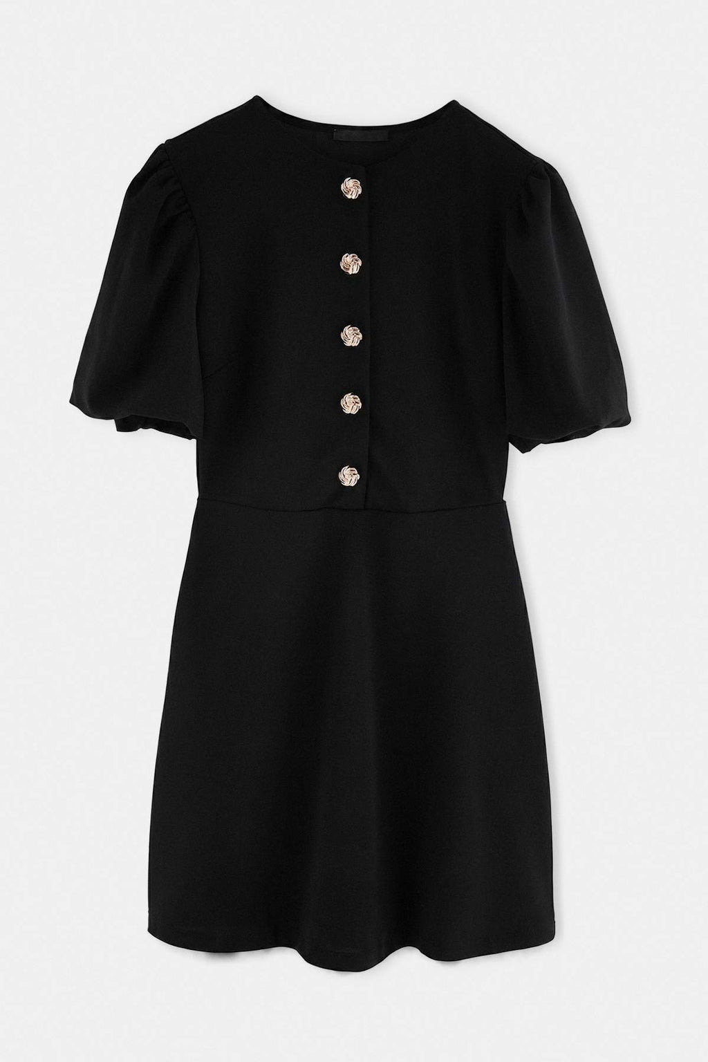 A-Line Balloon Sleeve Button Front Mini Dress