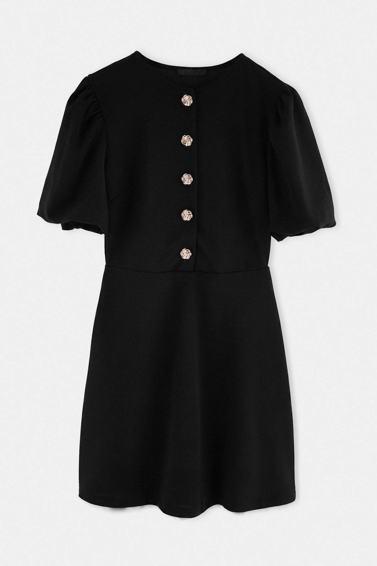 A-Line Balloon Sleeve Button Front Mini Dress