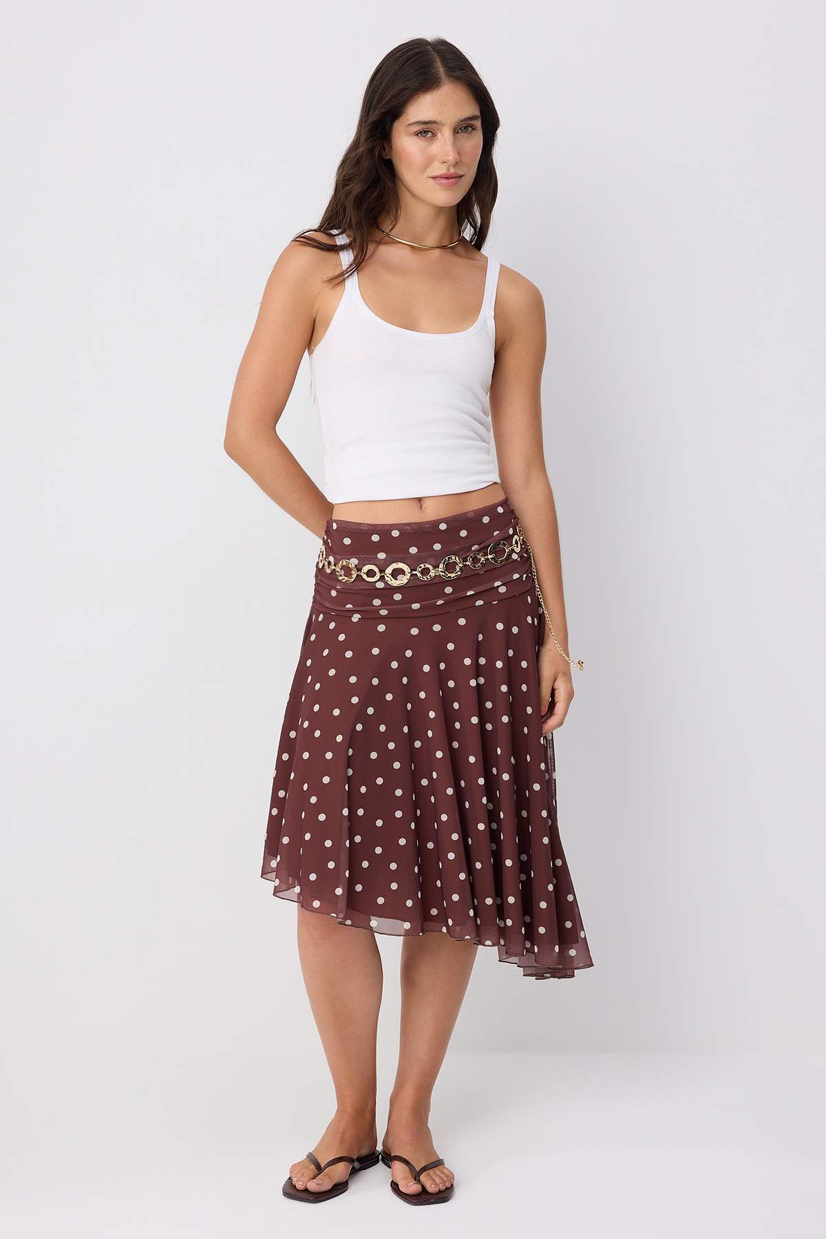 Skater Gathered Asymmetric Normal Waist Midi Tulle Skirt
