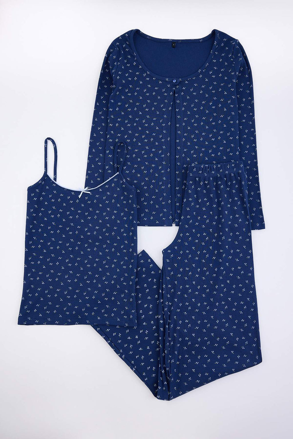 Ribbed Knit 3 Piece Pyjama Set