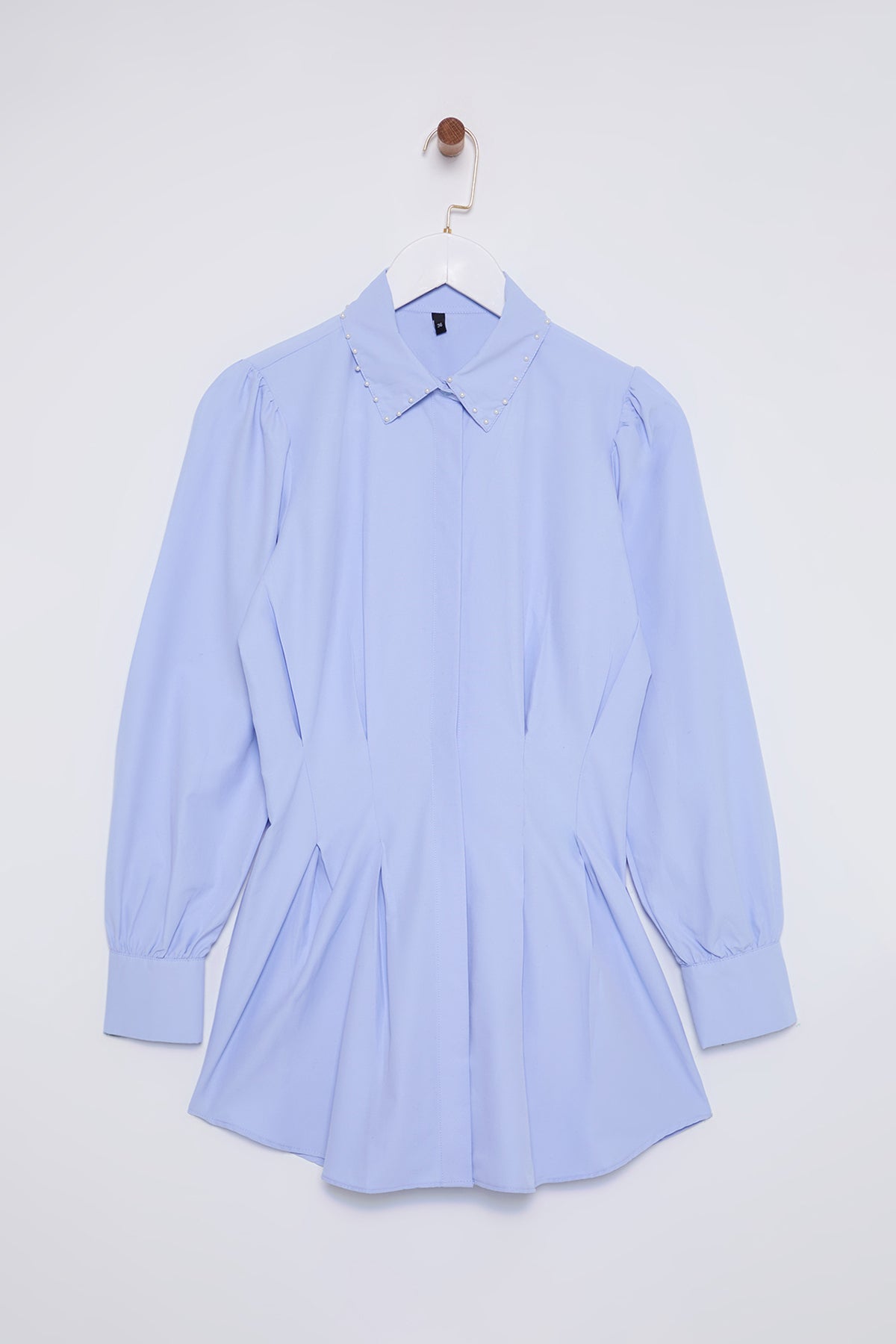 Pearl Detail Fitted Long Sleeve Shirt