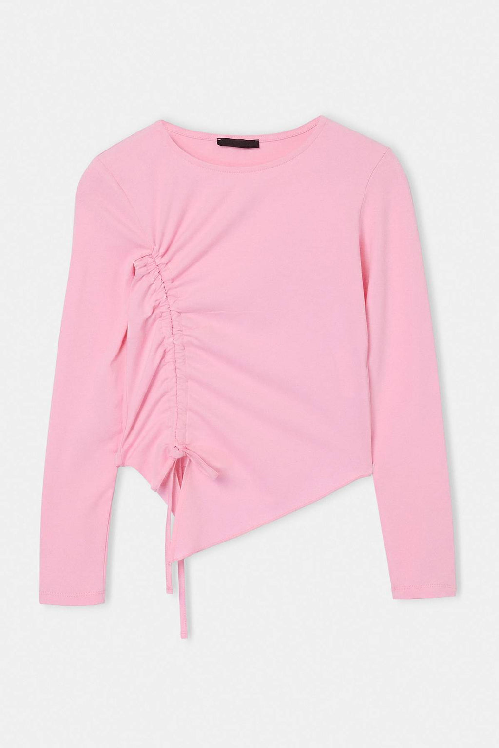 Crew Neck Gathered Crop Fitted Blouse