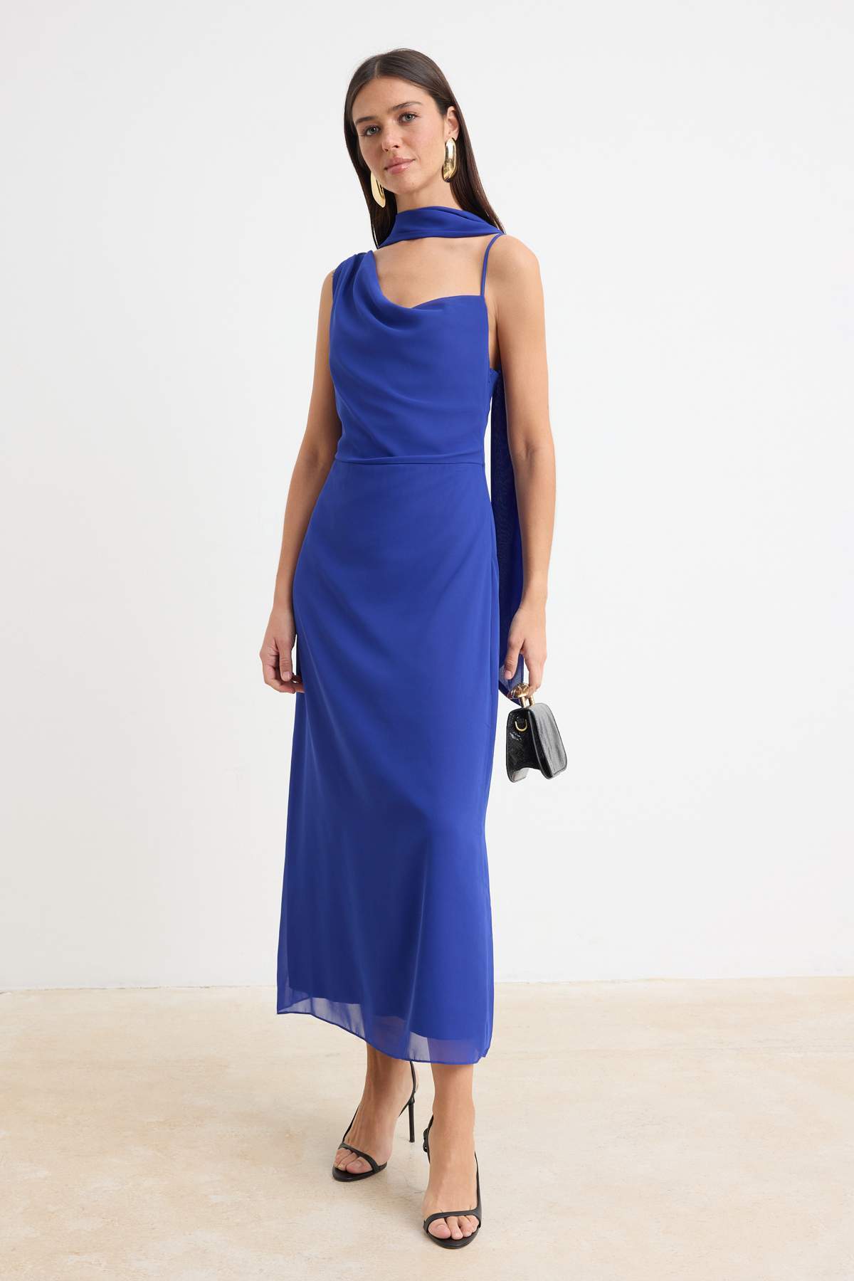 Asymmetric Neckline Thin Strap Shift Maxi Dress