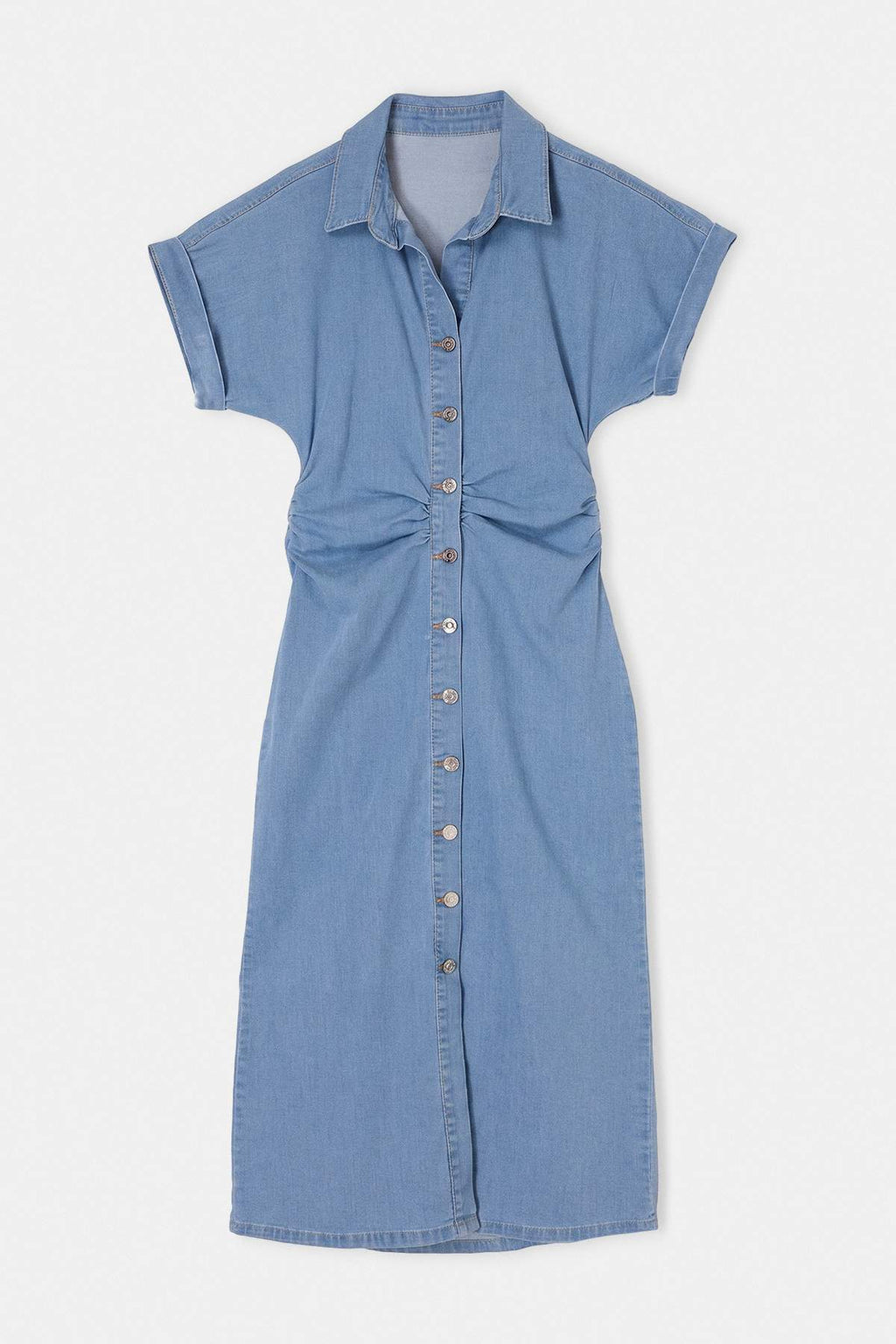 Shirt Collar Short Sleeve Button Front Bodycon Midi Dress