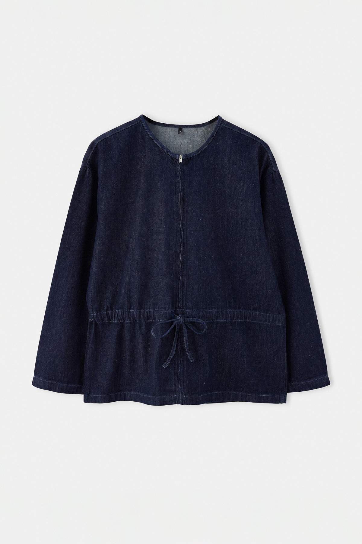 Crew Neck Drawstring Waist Denim Jacket