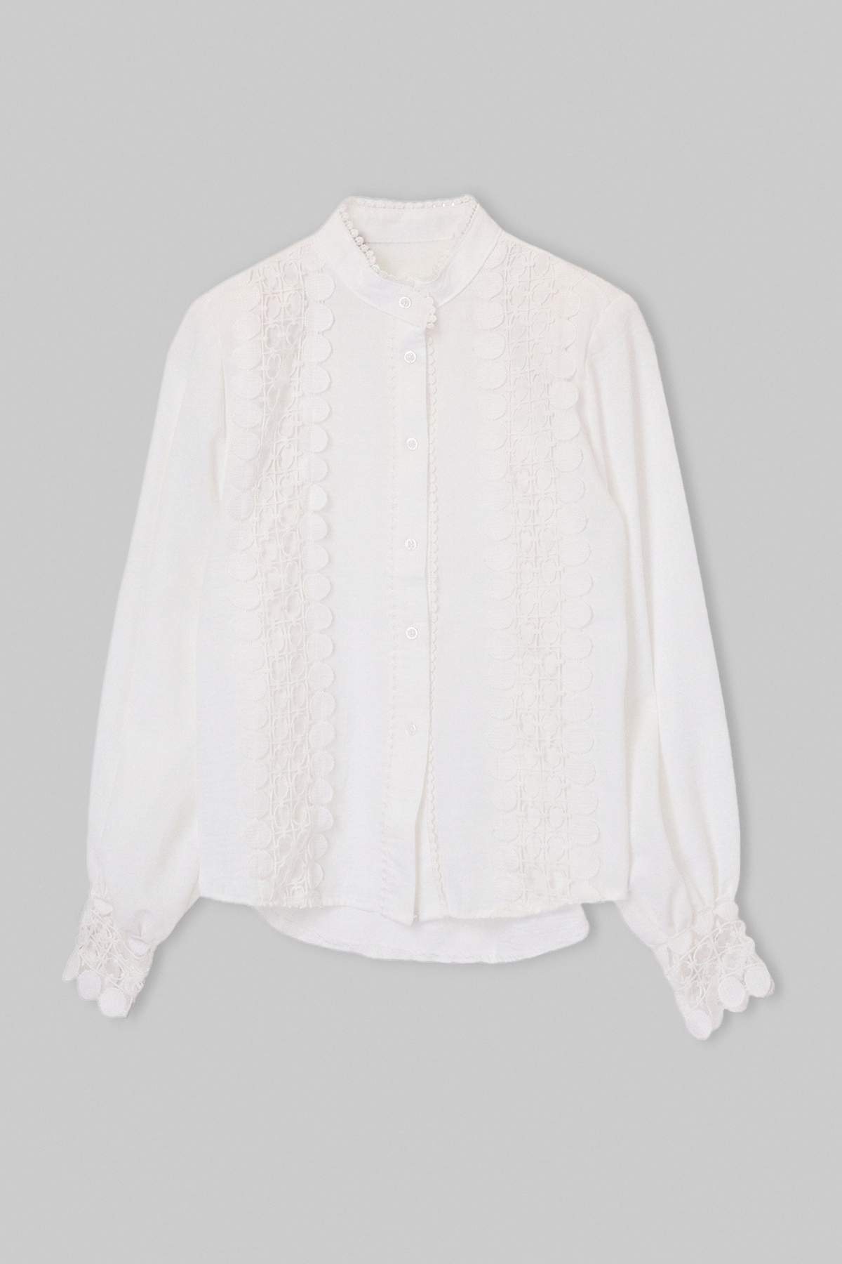 Applique Trim Lace Detail Padded Long Sleeve Shirt