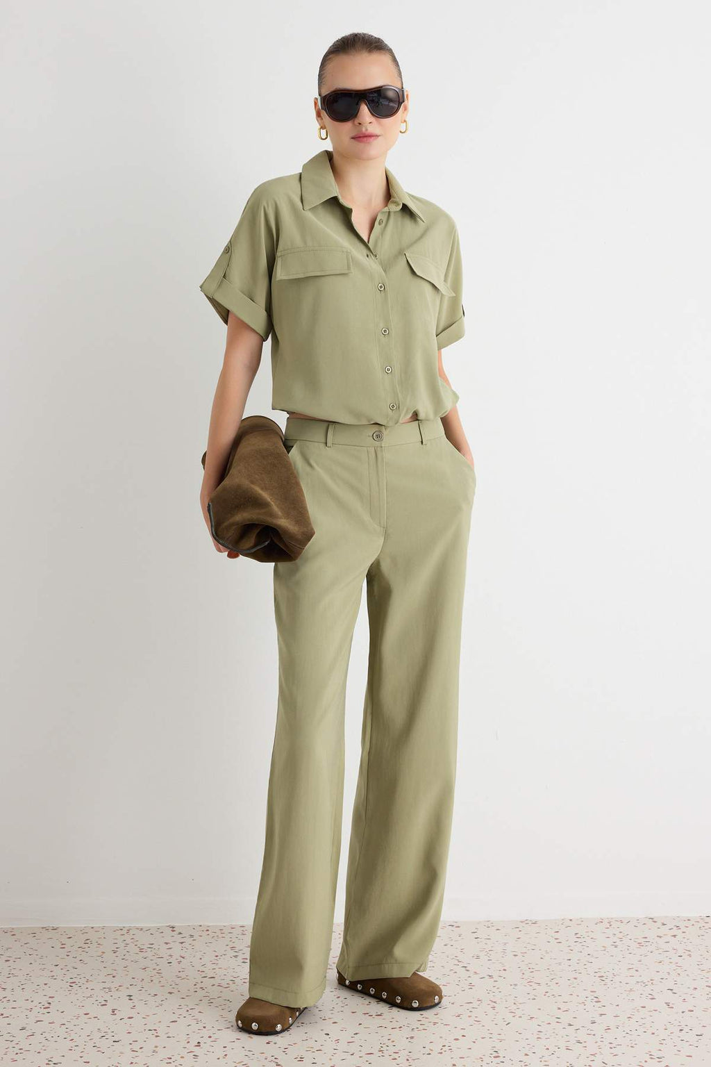 2-Piece Soft Touch Shirt and Wide Leg Trouser Co-ord Set