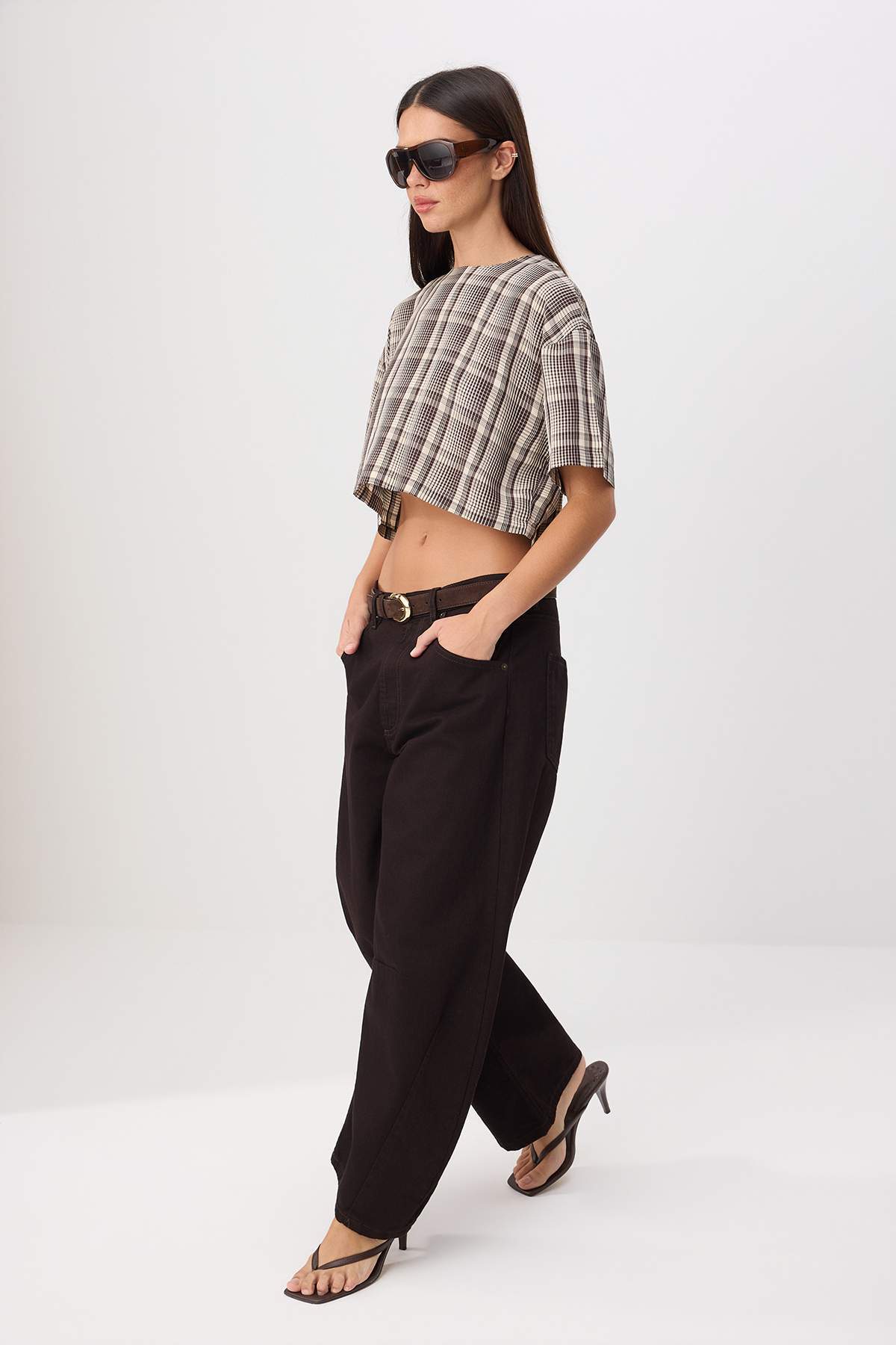 High Neck Long Sleeve Zip Front Crop Blouse