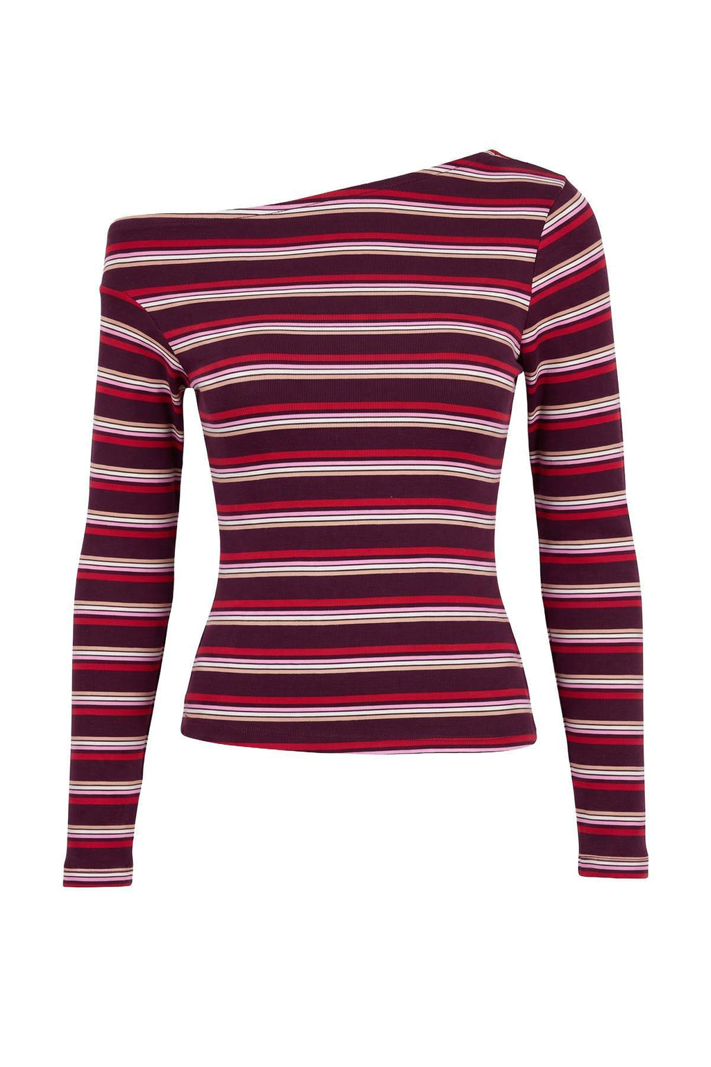 Asymmetric Neck Standard Sleeve Fitted Ribbed Blouse