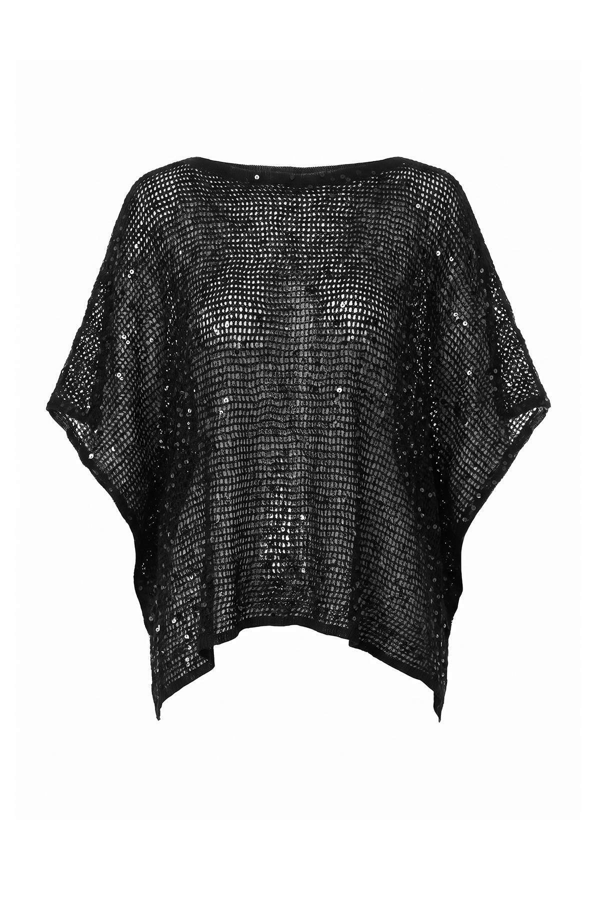 Sequin Embellished Boat Neck Batwing Sleeve Knit Jumper