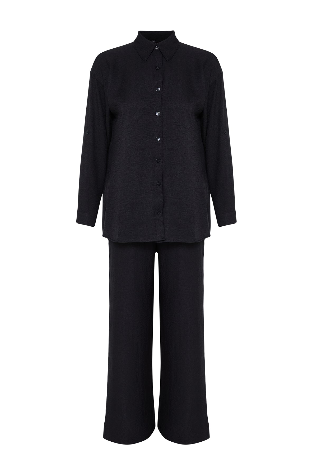2-Piece Shirt Collar Short Sleeve Wide Leg Trouser Co-ord Set