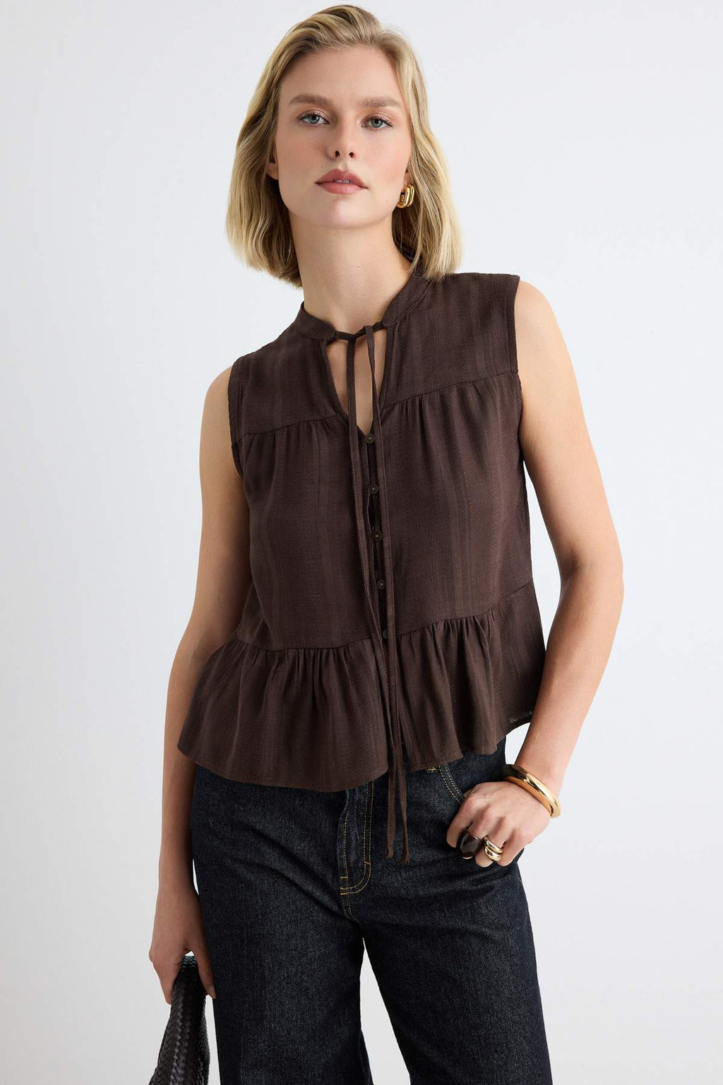 Sleeveless Mandarin Collar Relaxed Fit Shirt