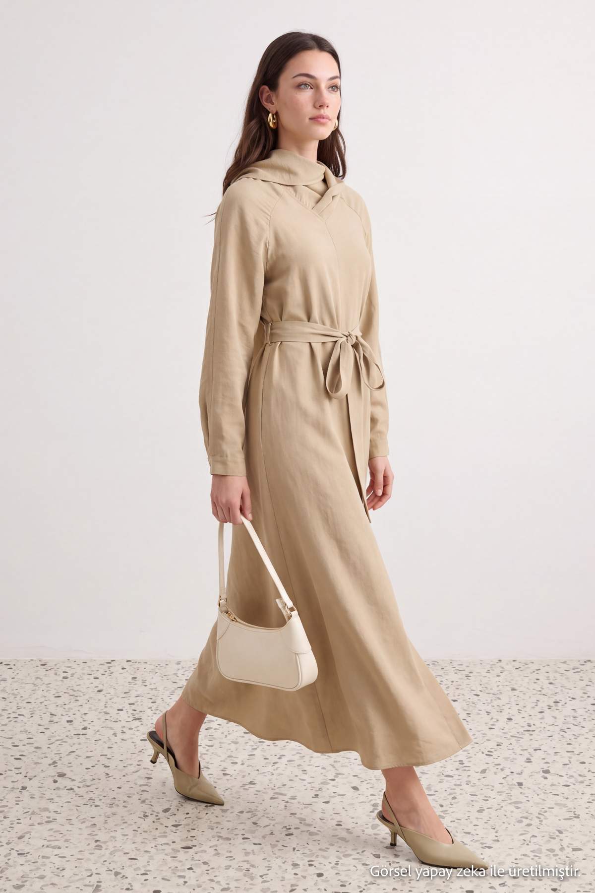 Shawl Neck Long Sleeve Shift Maxi Dress