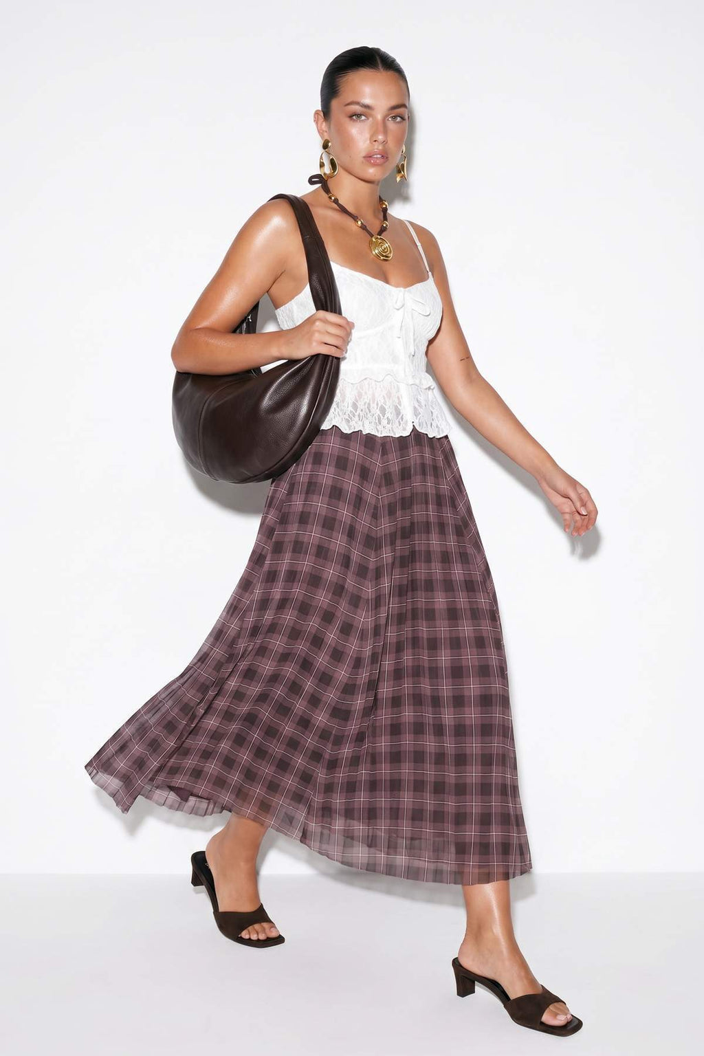 High Waist Lined Tulle Maxi Skirt
