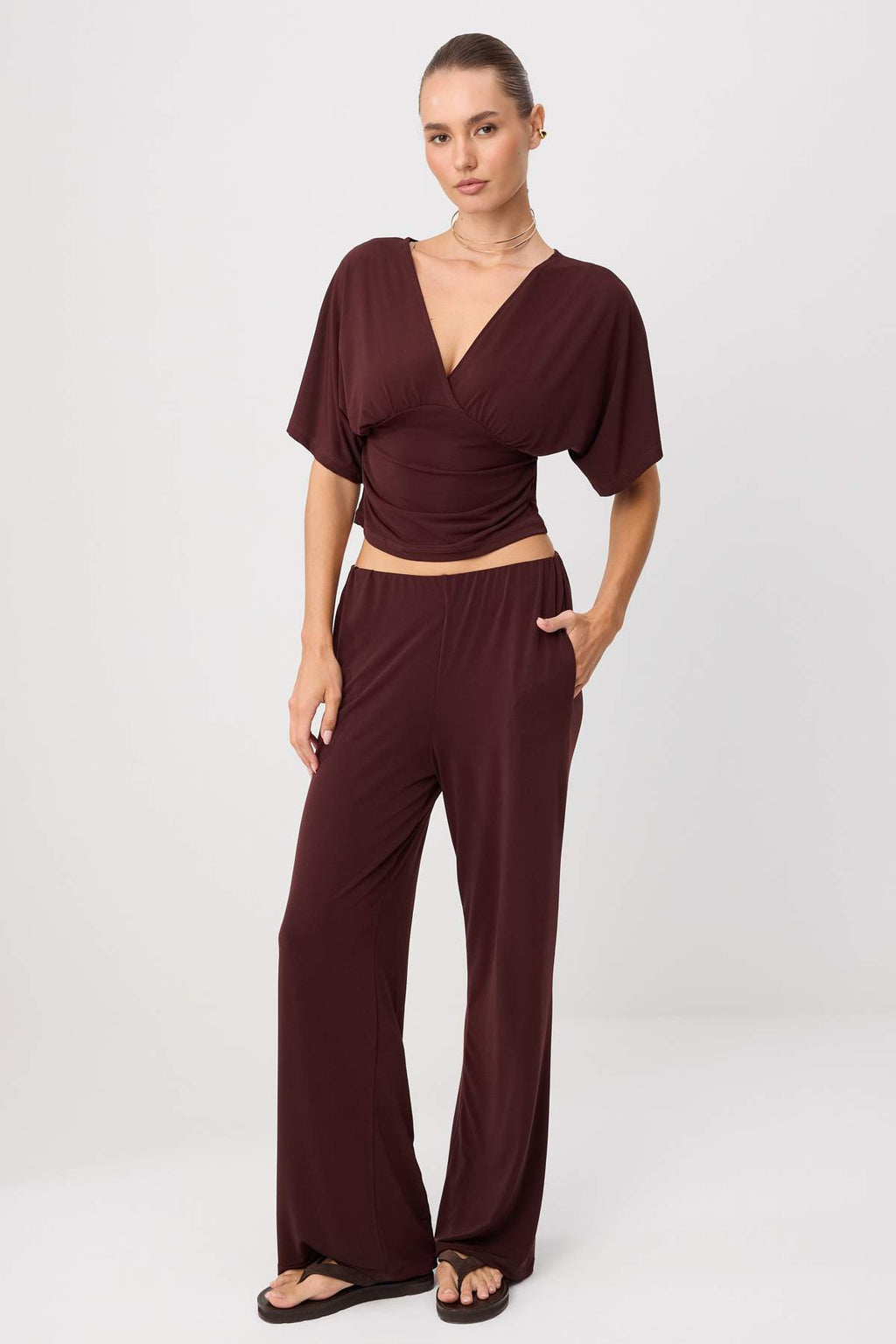 2-Piece Fitted Batwing Sleeve Wide Leg Co-ord Set