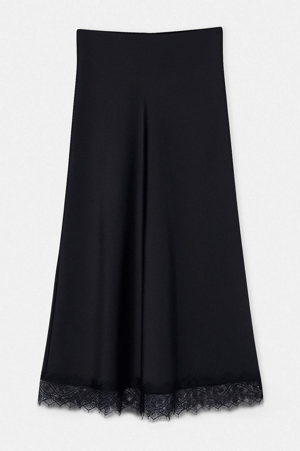 Lace Hem Elasticated Waist Maxi Satin Skirt