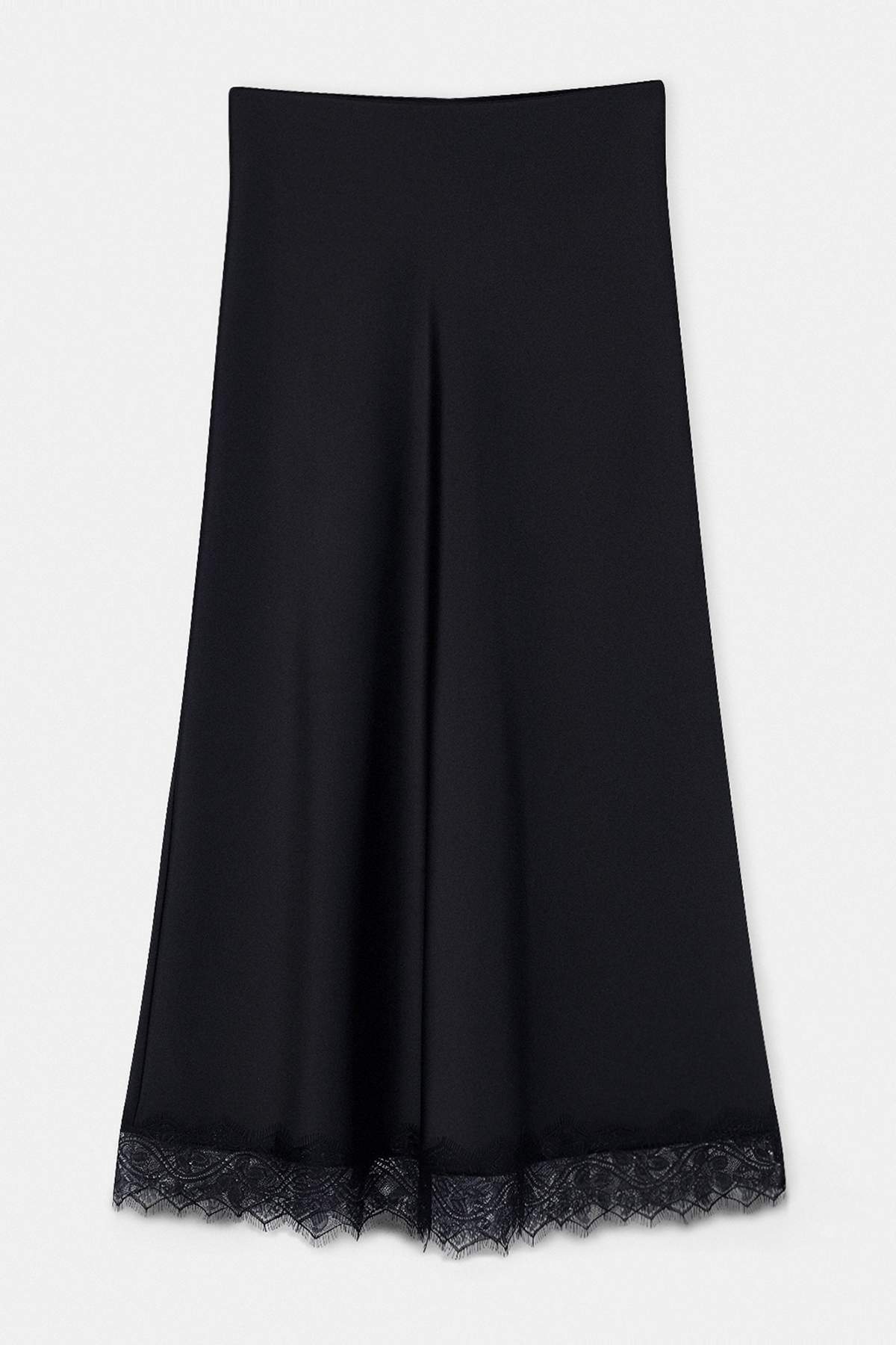 Lace Hem Elasticated Waist Maxi Satin Skirt