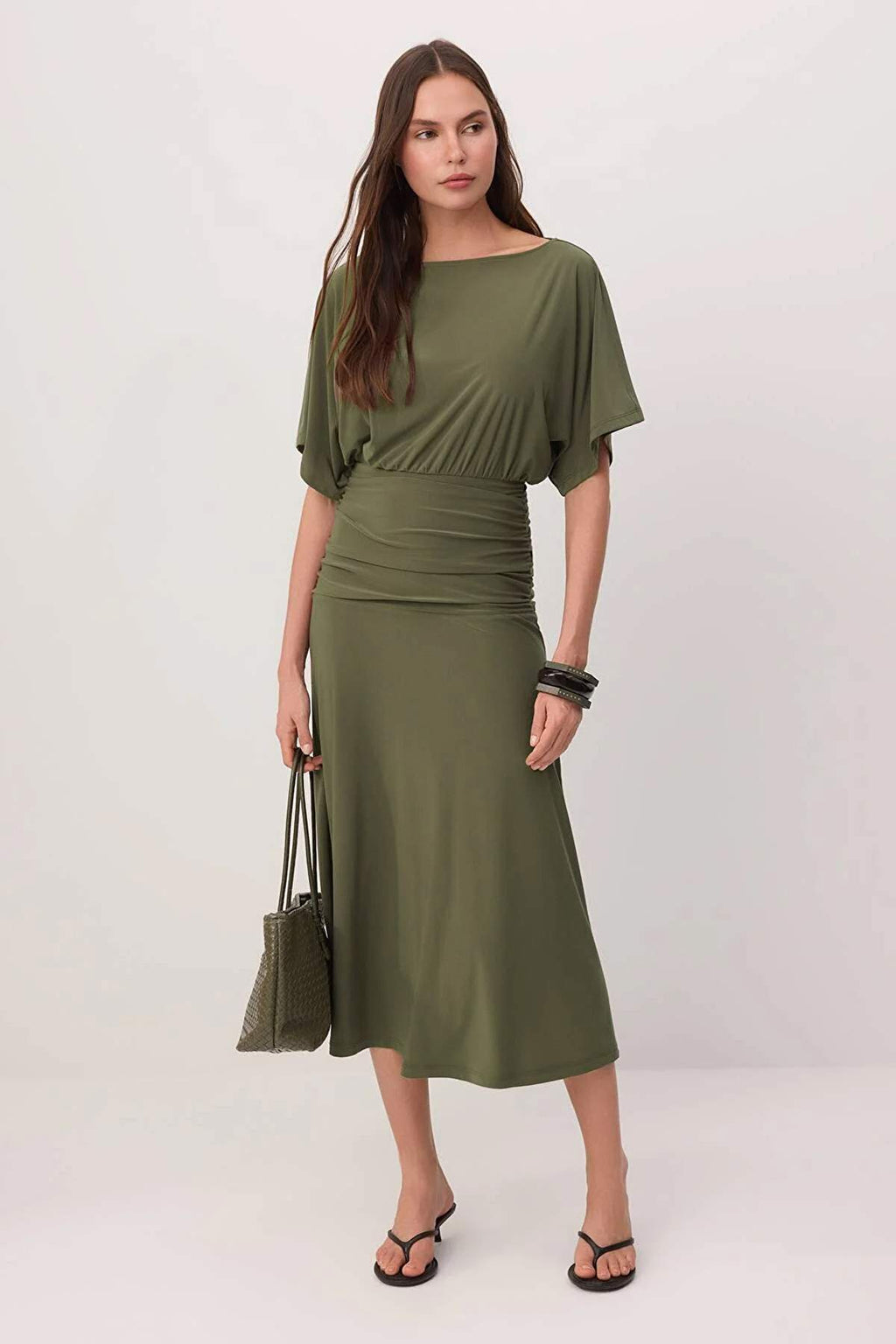 Boat Neck Batwing Sleeve Short Sleeve Skater Maxi Dress