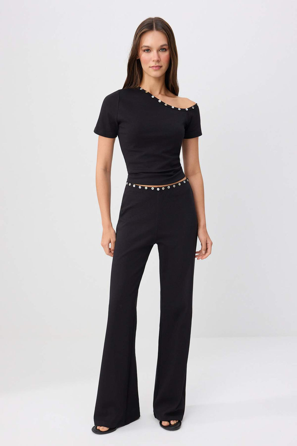 2-Piece Fitted Asymmetric Button Detail Short Sleeve Co-ord