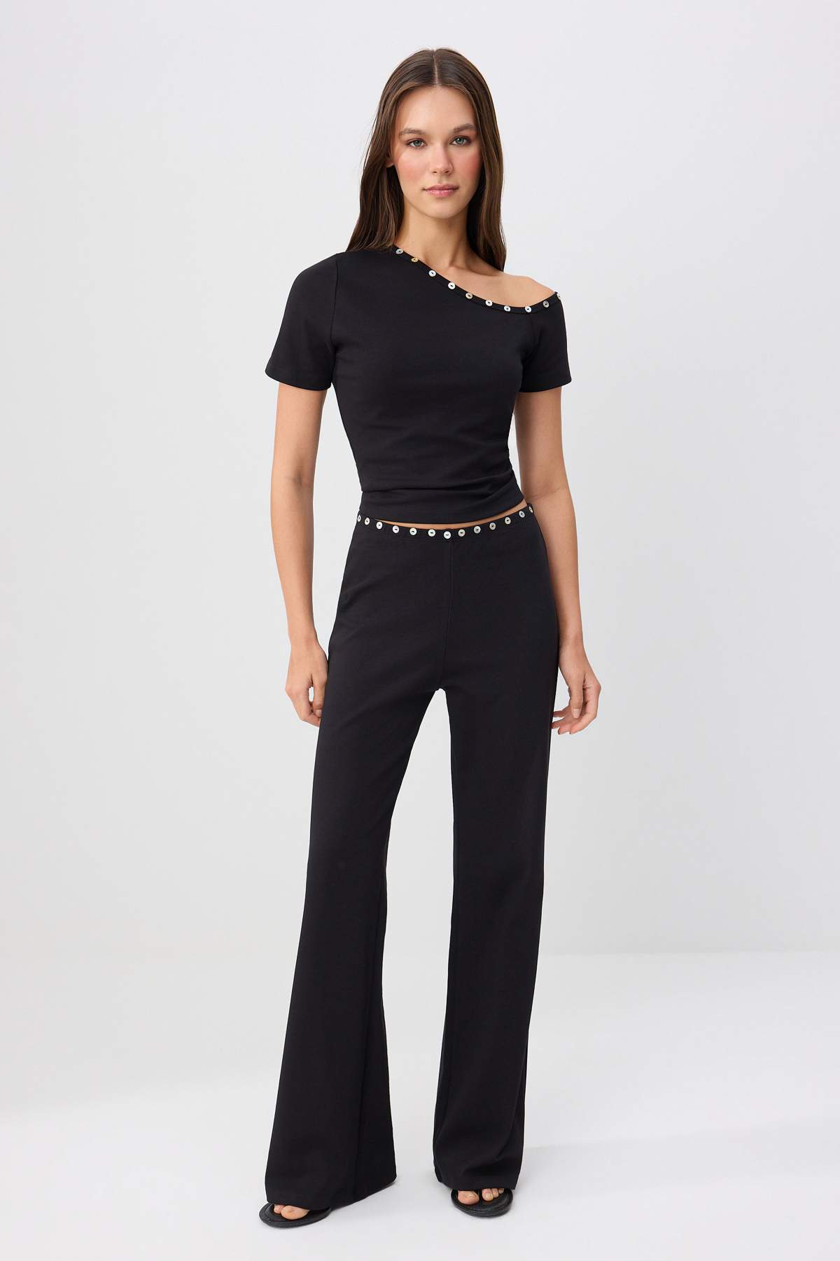 2-Piece Fitted Asymmetric Button Detail Short Sleeve Co-ord