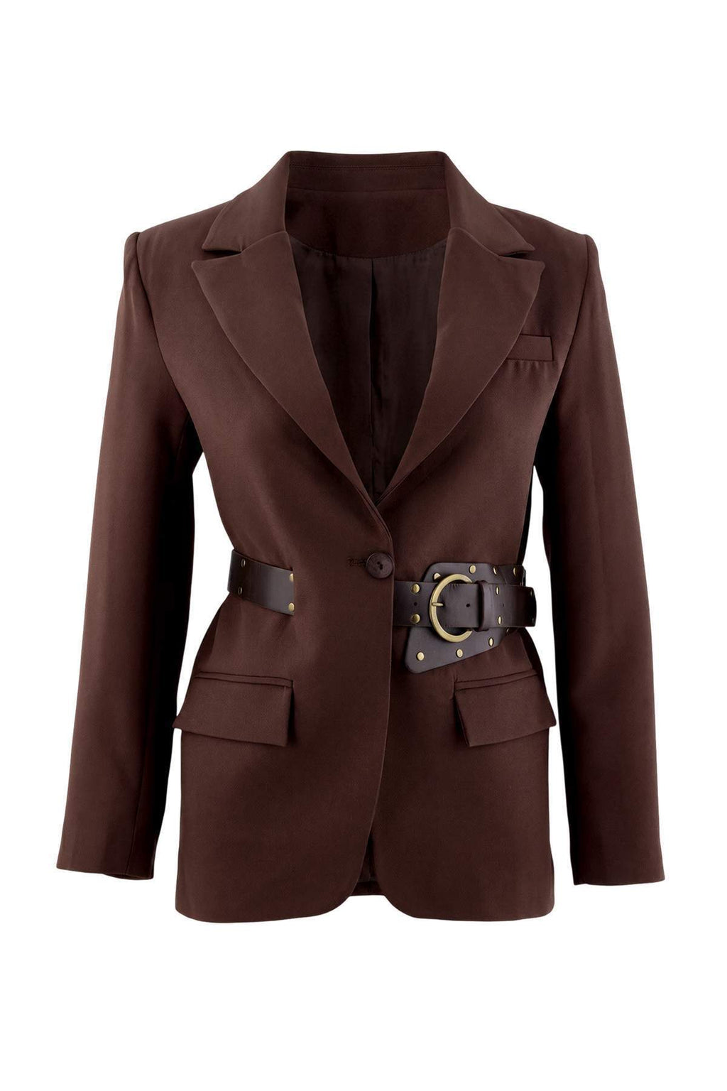 Belted Fitted Long Sleeve Blazer Jacket