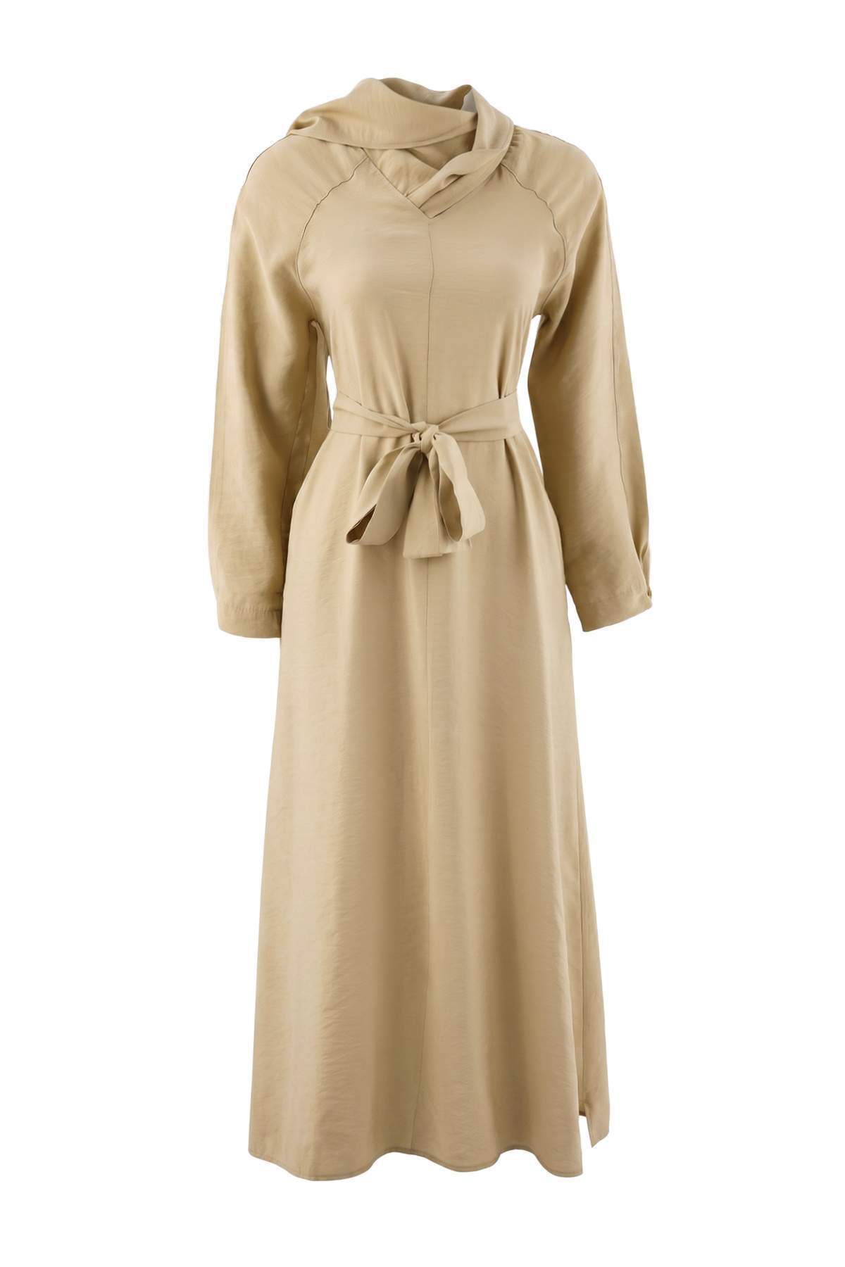 Shawl Neck Long Sleeve Shift Maxi Dress