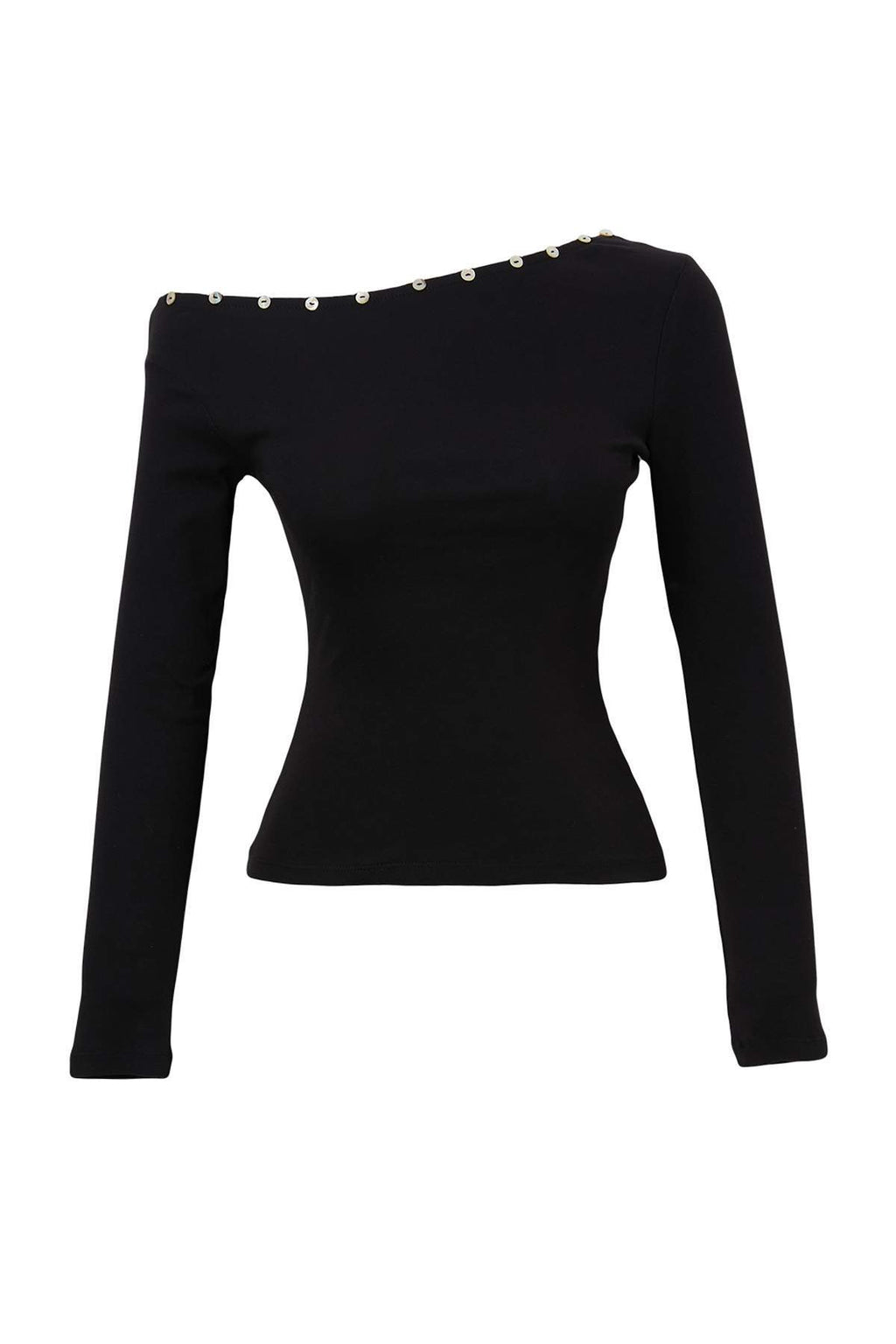 Asymmetric Neck Standard Sleeve Fitted Ribbed Blouse