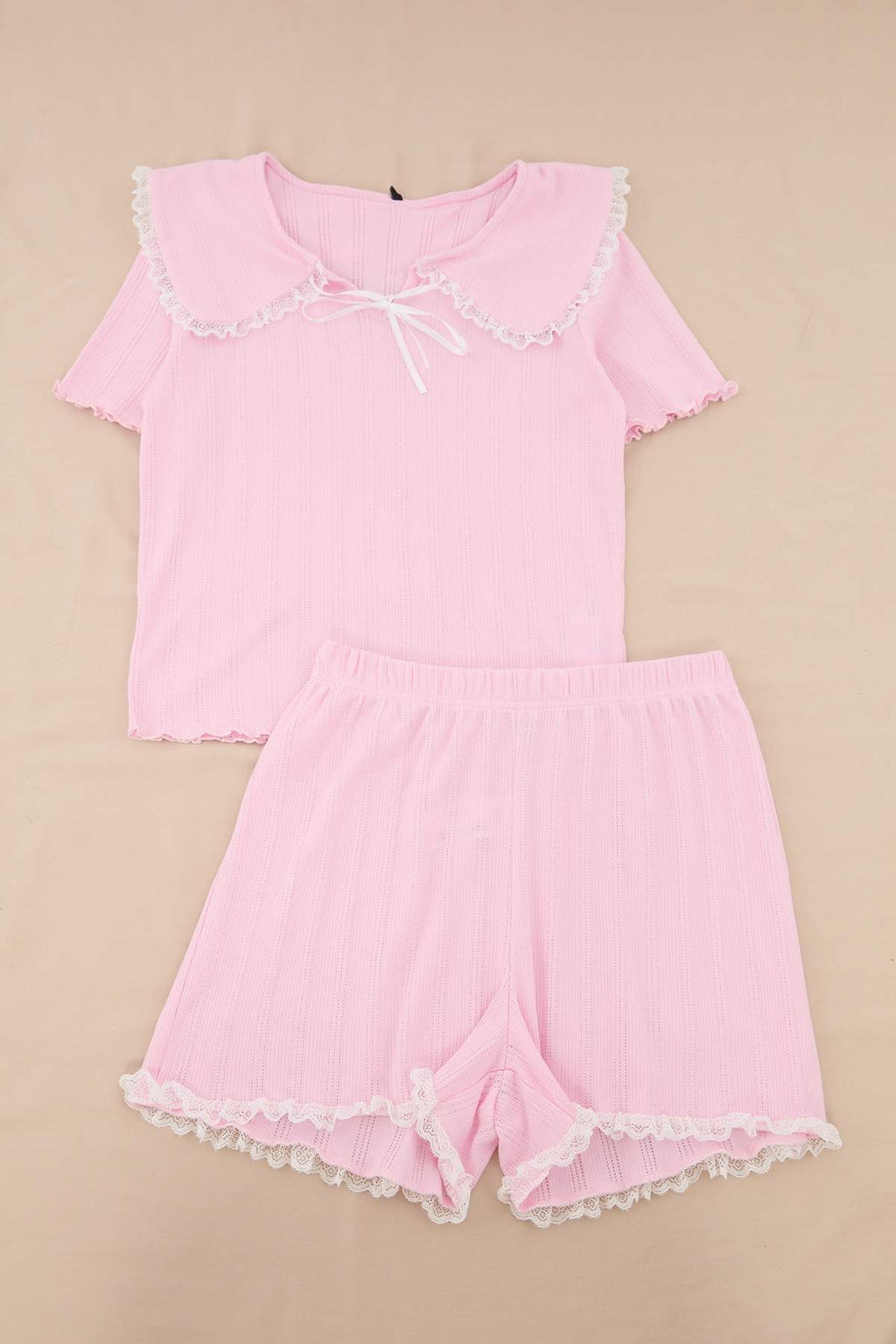 Collar Detail Ribbed Pointelle Short Pyjama Set