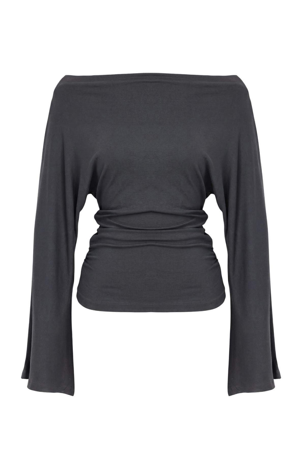 Fitted Boat Neck Batwing Sleeve Ribbed Blouse