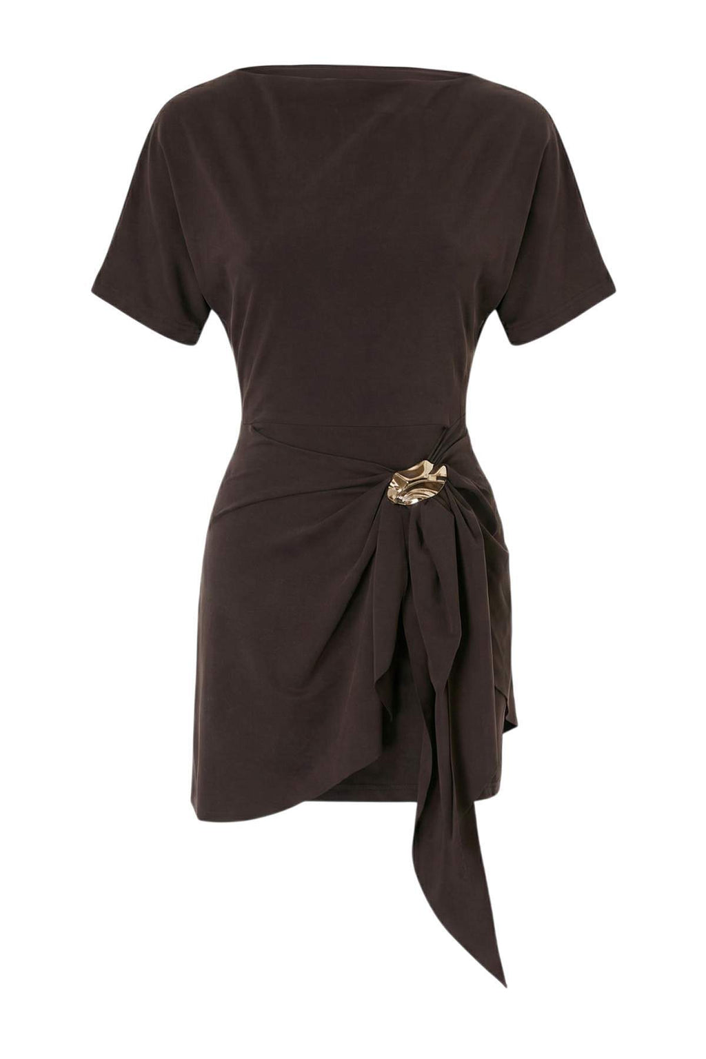 Premium Lyocell Boat Neck Drop Shoulder A-Line Mini Dress
