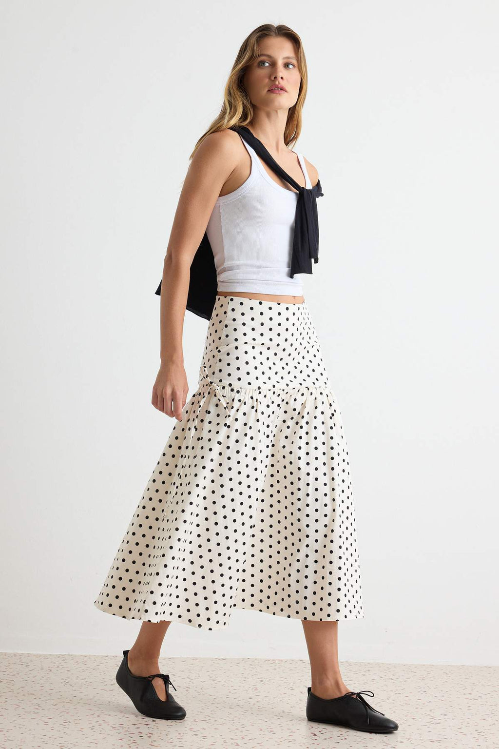 Side Tie Midi A-Line Skirt