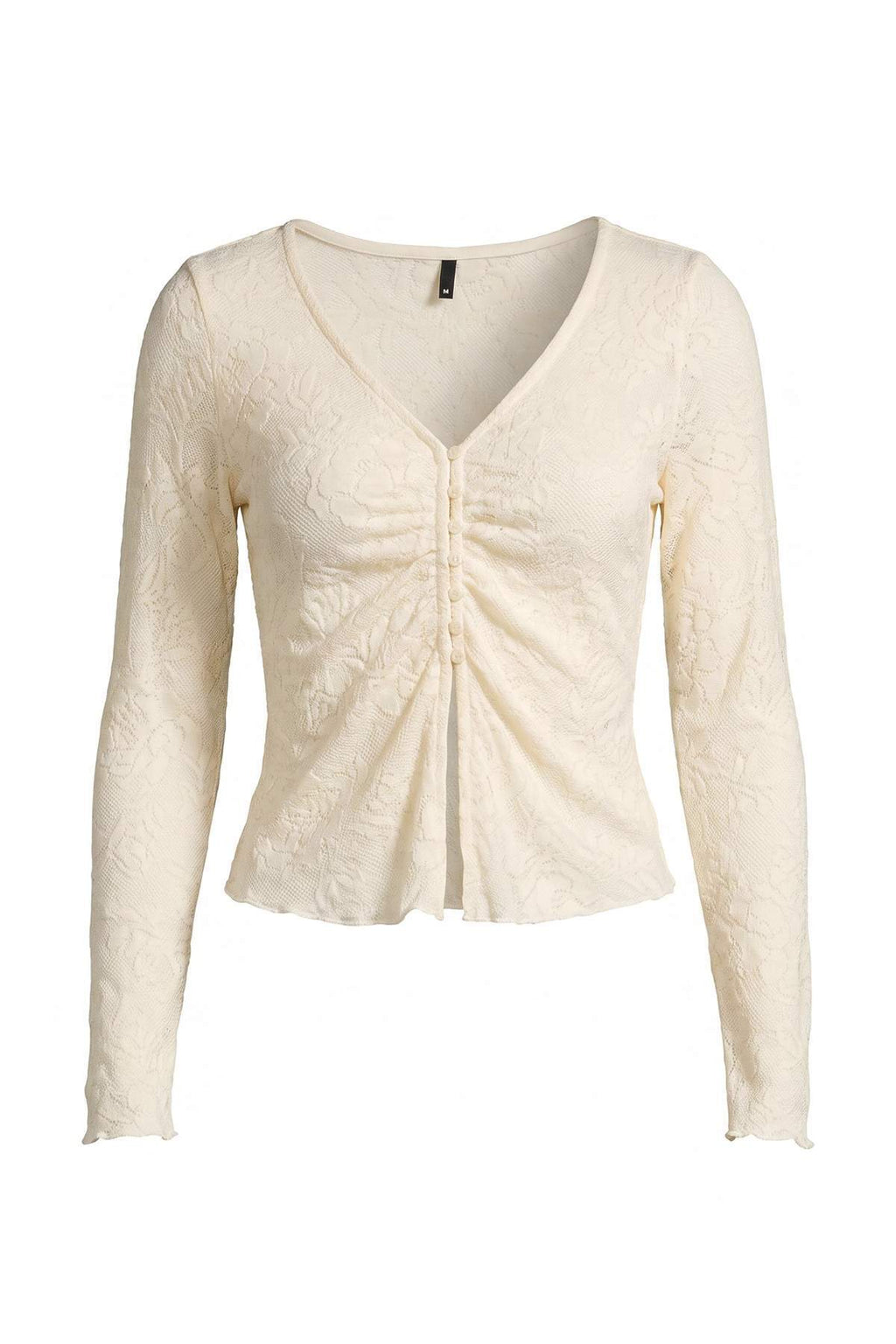 Fitted V Neck Long Sleeve Button Front Jakar Knit Blouse