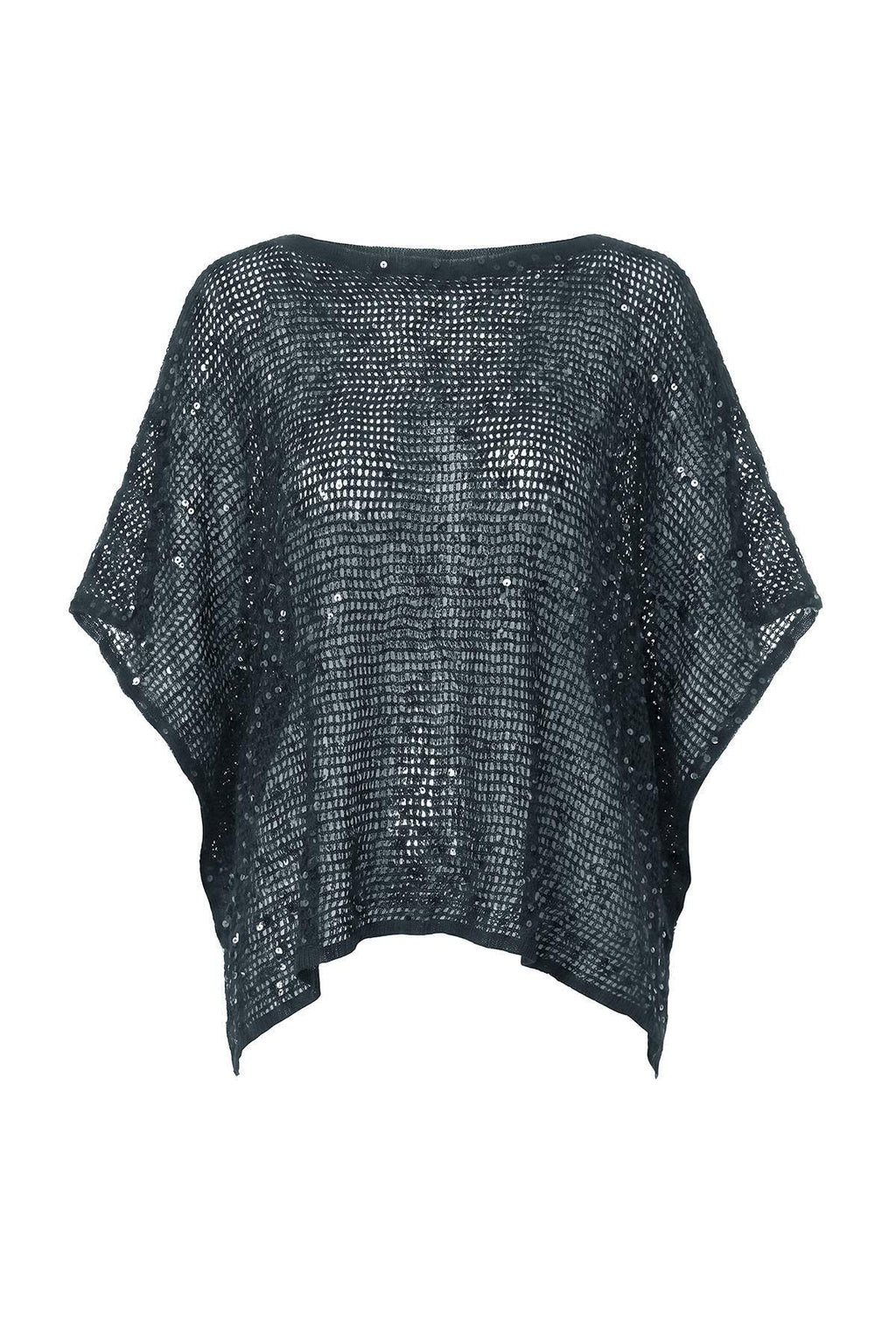 Sequin Embellished Boat Neck Batwing Sleeve Knit Jumper