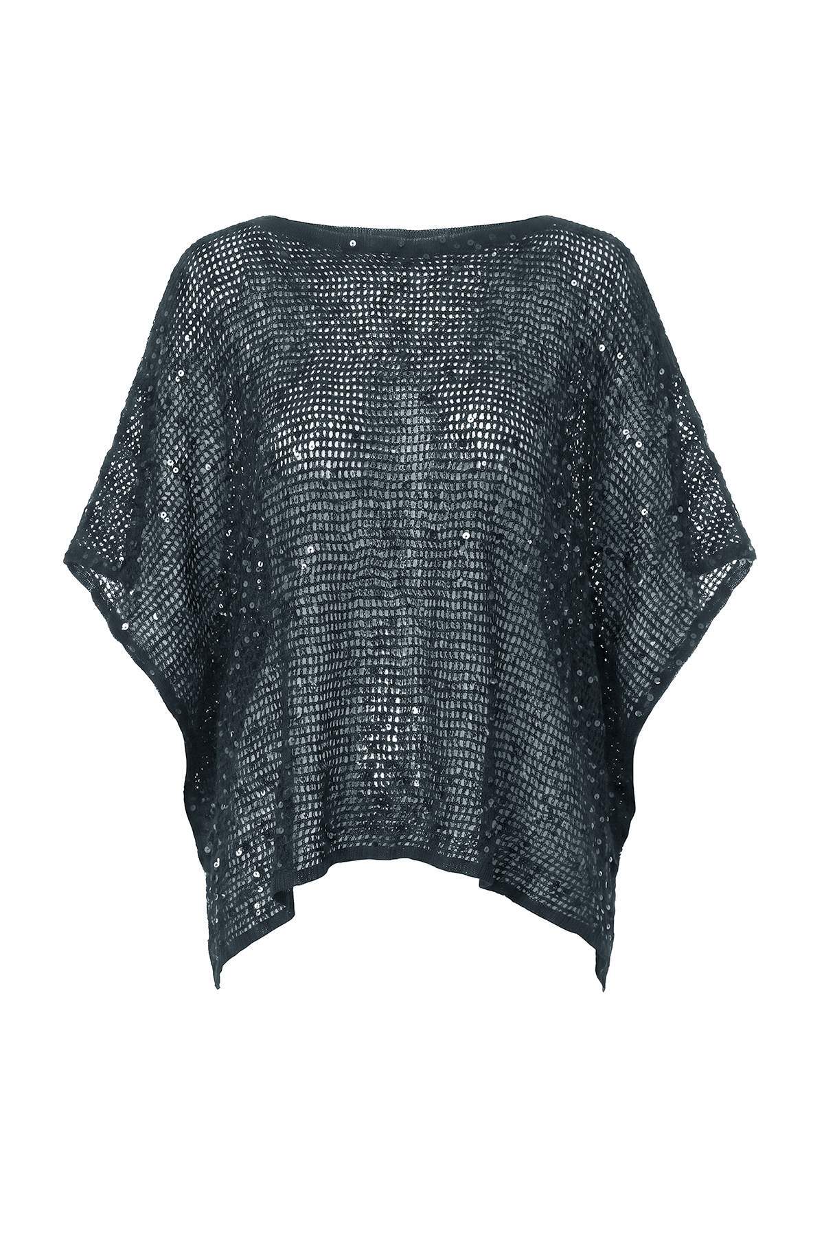 Sequin Embellished Boat Neck Batwing Sleeve Knit Jumper