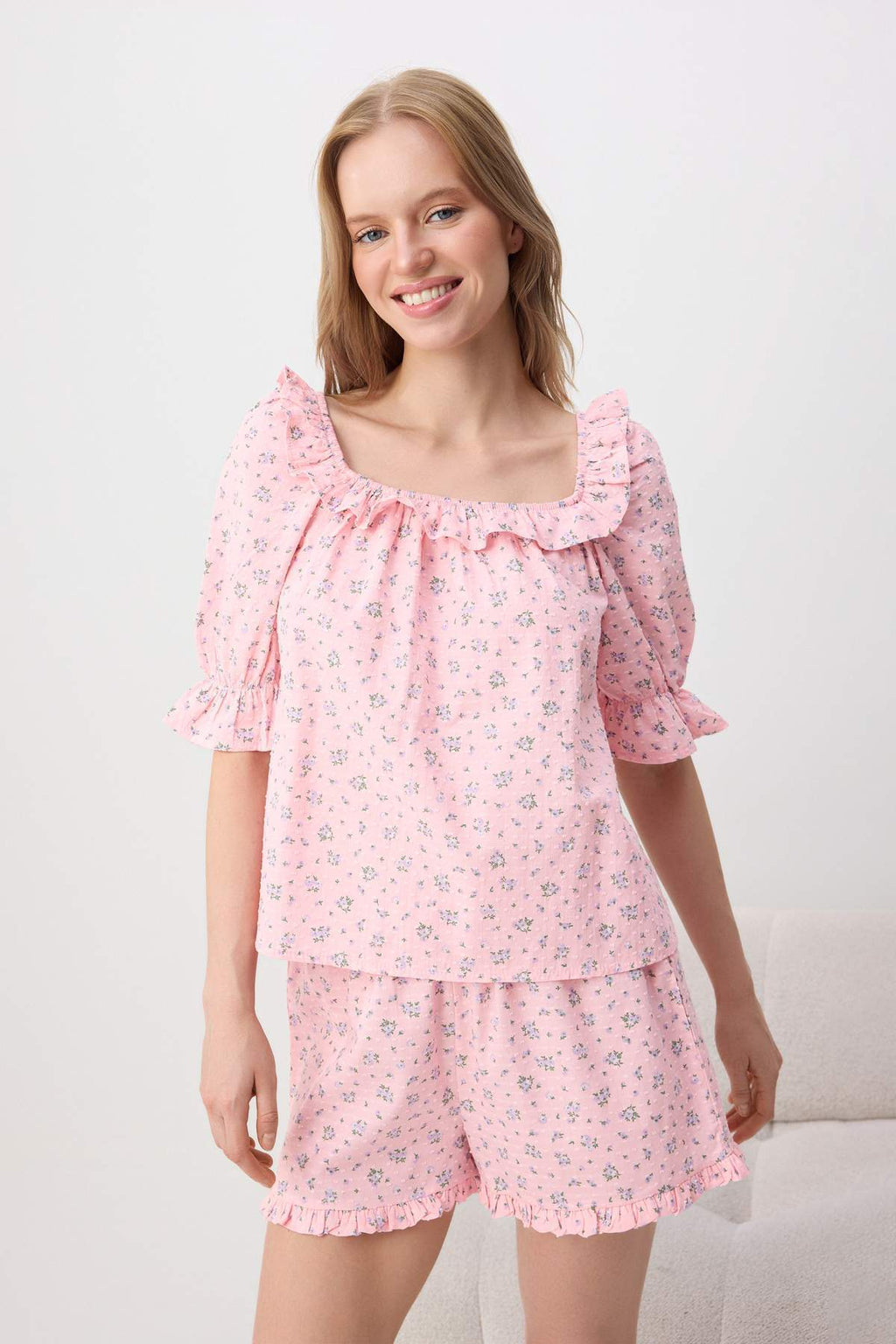 Square Neck Short Sleeve Pyjama Set
