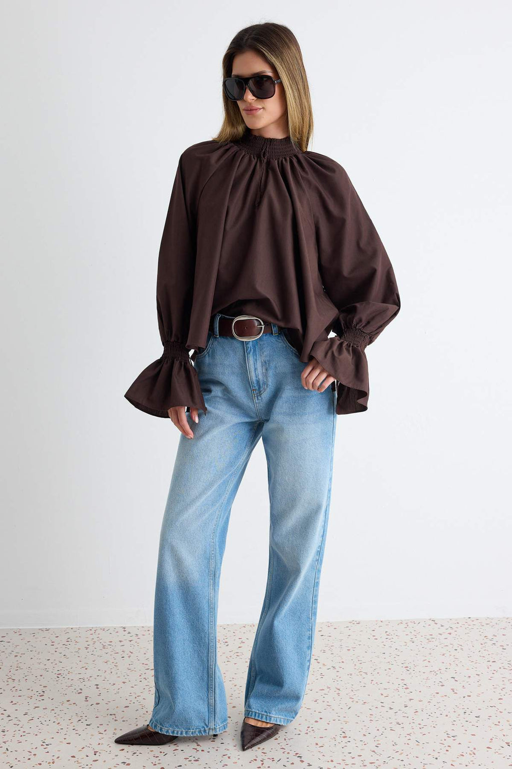 High Neck Long Sleeve Oversized Blouse
