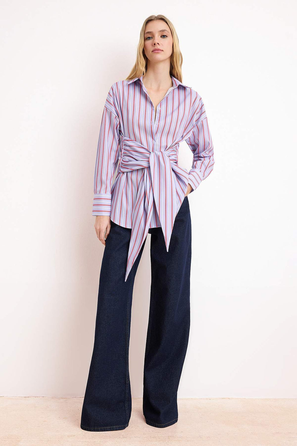 Striped Shirt with Tie Detail 