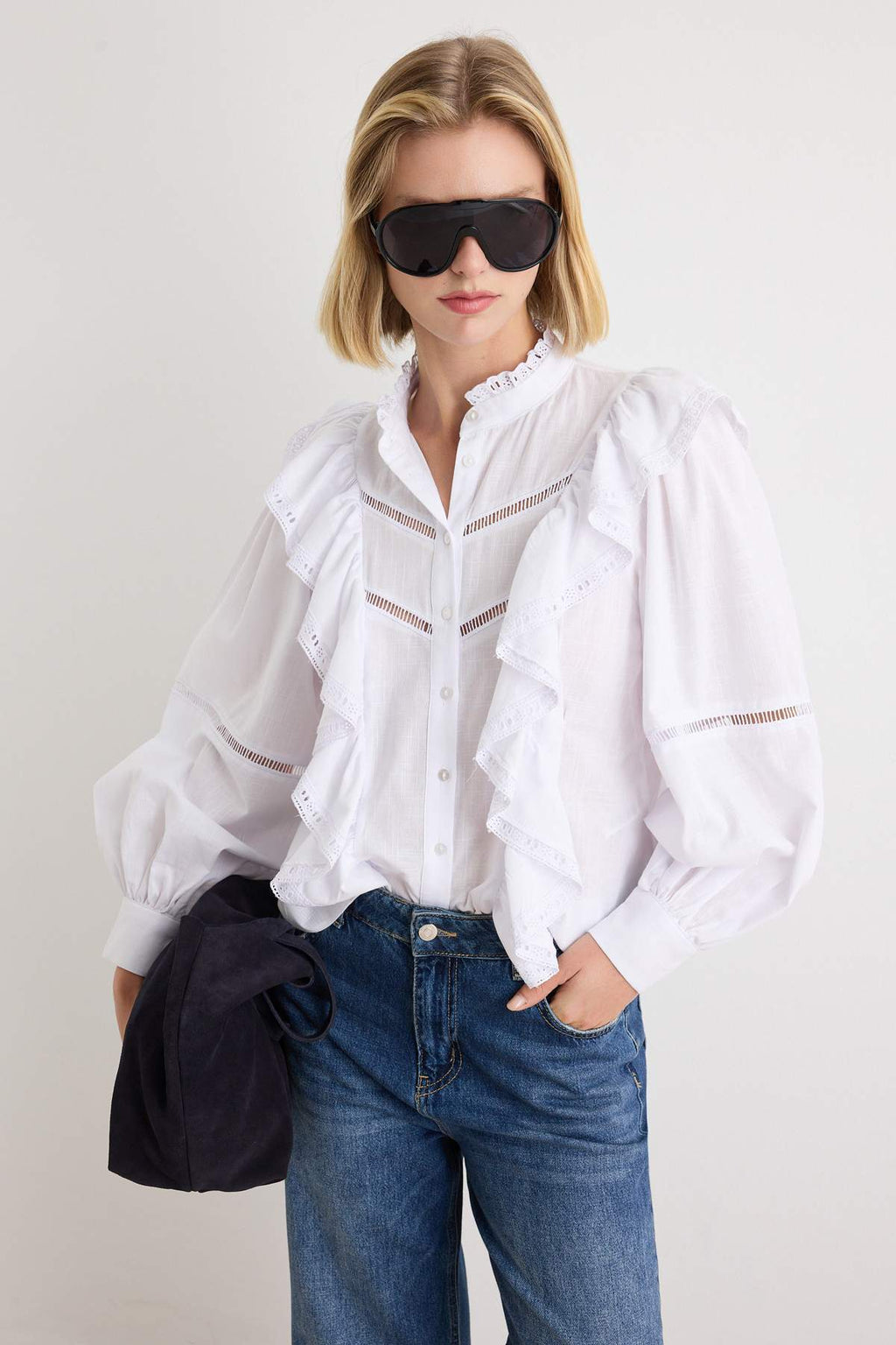 Ruffle Detail Boho Long Sleeve Shirt