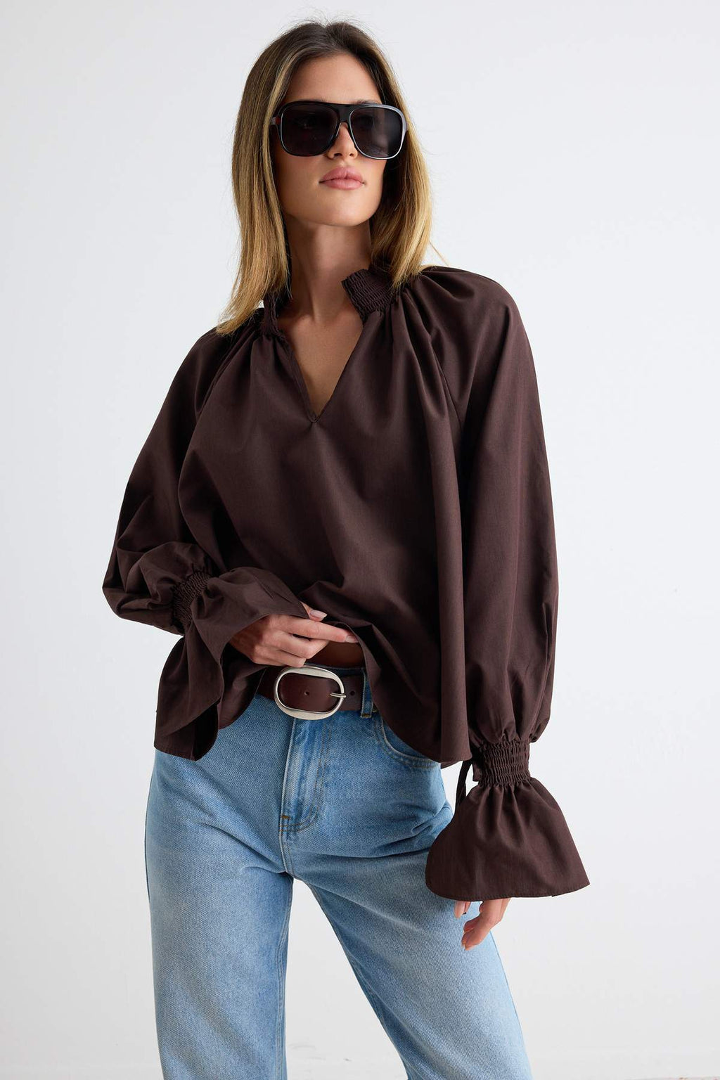 High Neck Long Sleeve Oversized Blouse