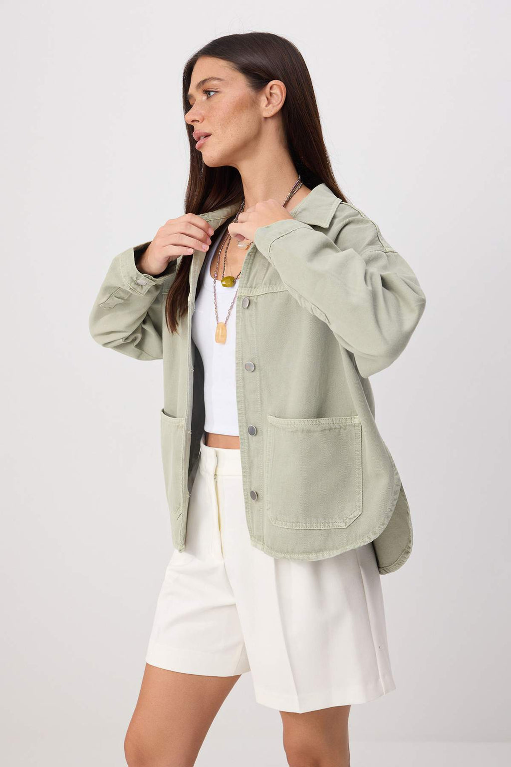 Shirt Collar Oversize Long Sleeve Denim Jacket