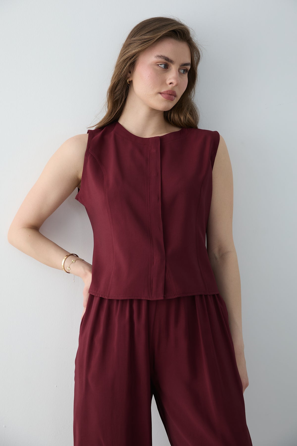 2-Piece Sleeveless Blouse and Wide Leg Trousers Co-ord